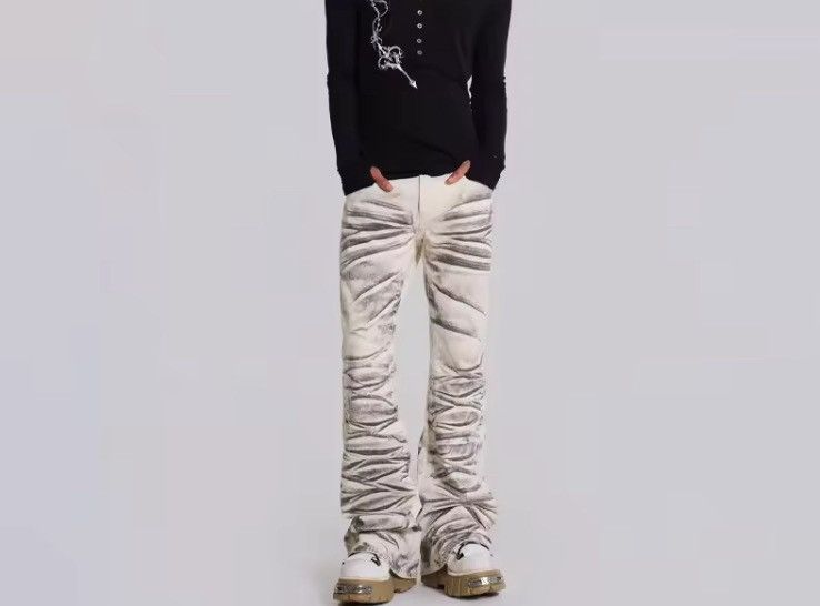 Jean Y2K Arctic White Drift Flared Trumpet Jeans Retro Washed Size US 35 - 5 Thumbnail
