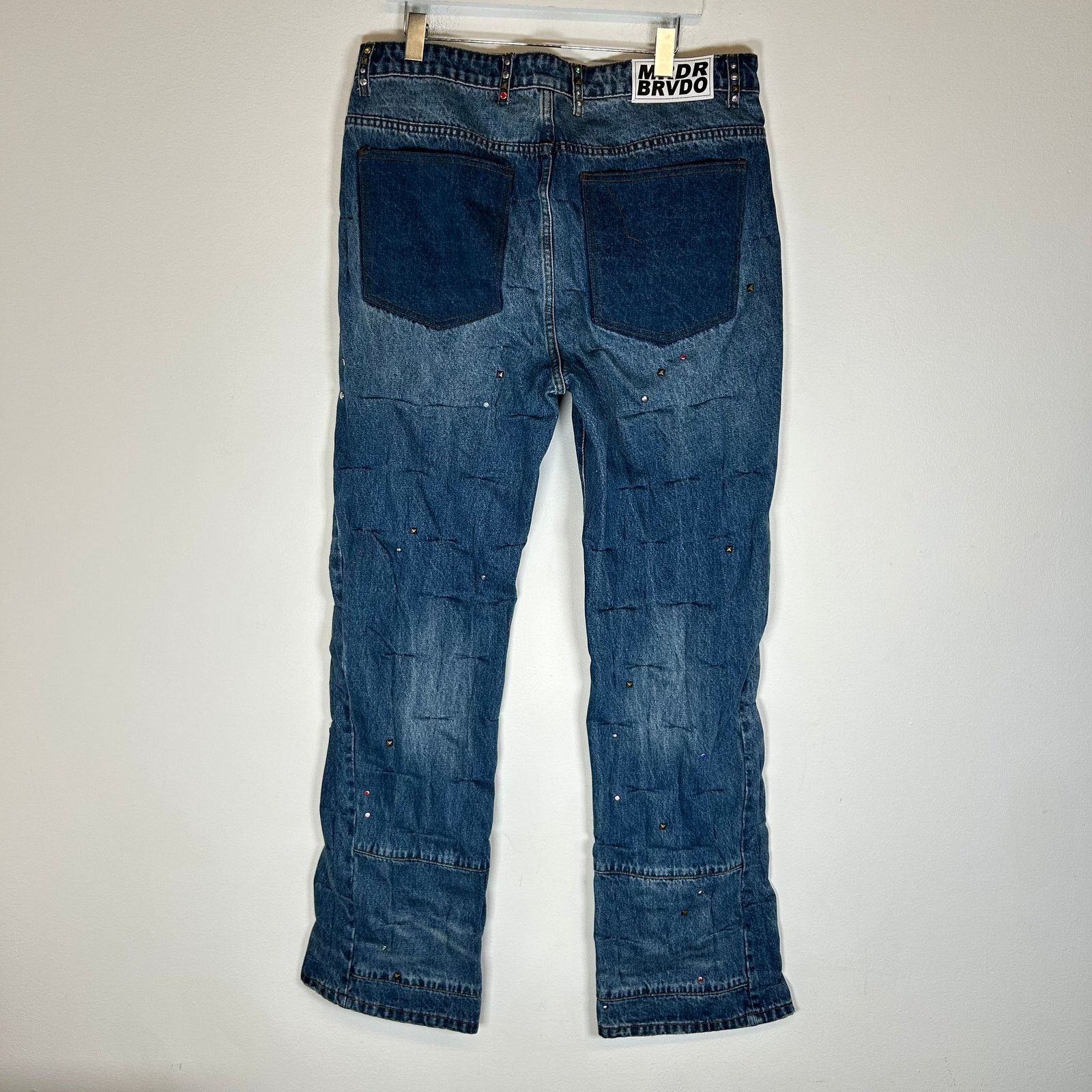 Who Decides War Who Decides War Blue Cinched Studded Denim Jeans Size 36 Size US 36 / EU 52 - 2 Thumbnail