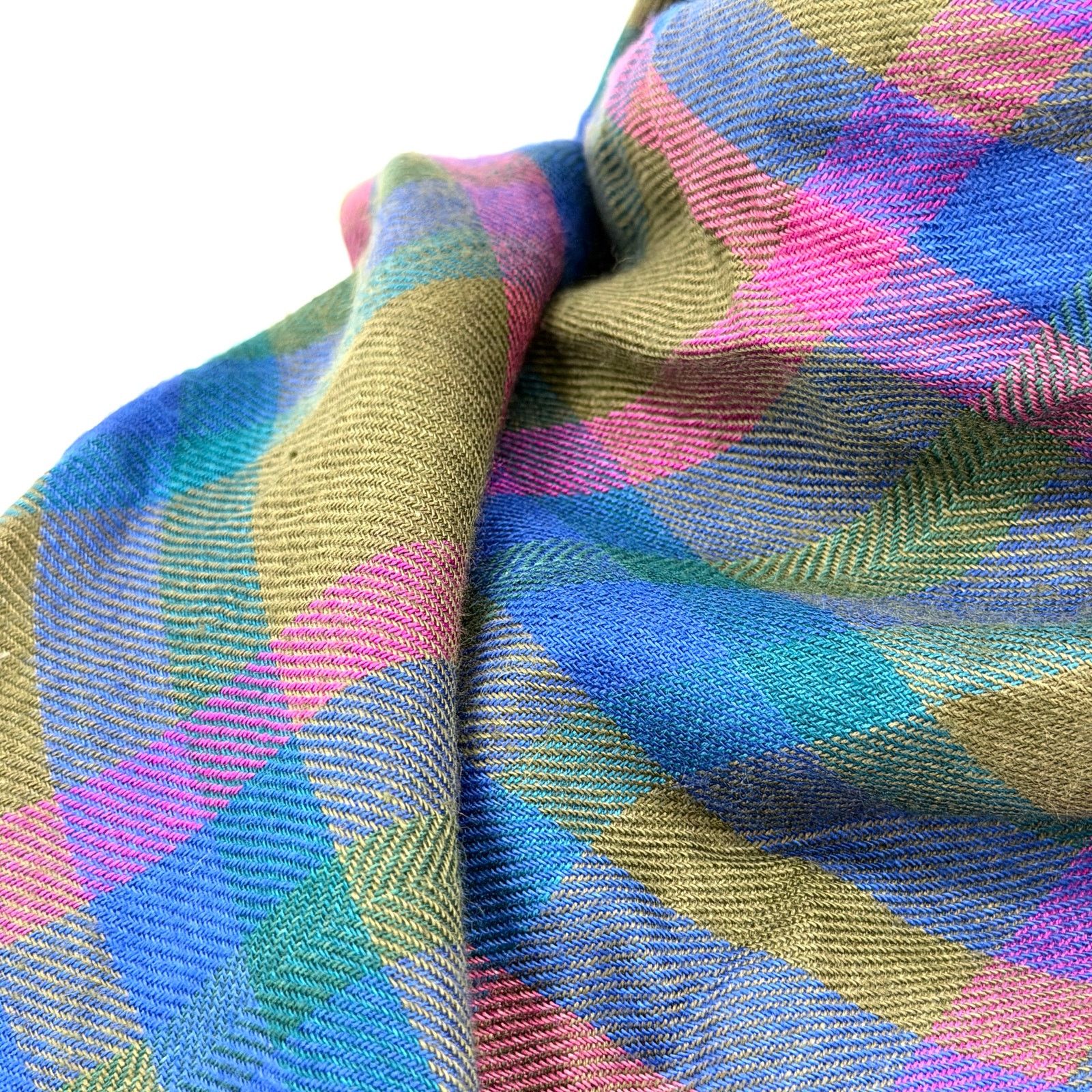 Vintage Vintage 70s Echo Olive Blue Pink Plaid Square Scarf Size ONE SIZE - 2 Thumbnail