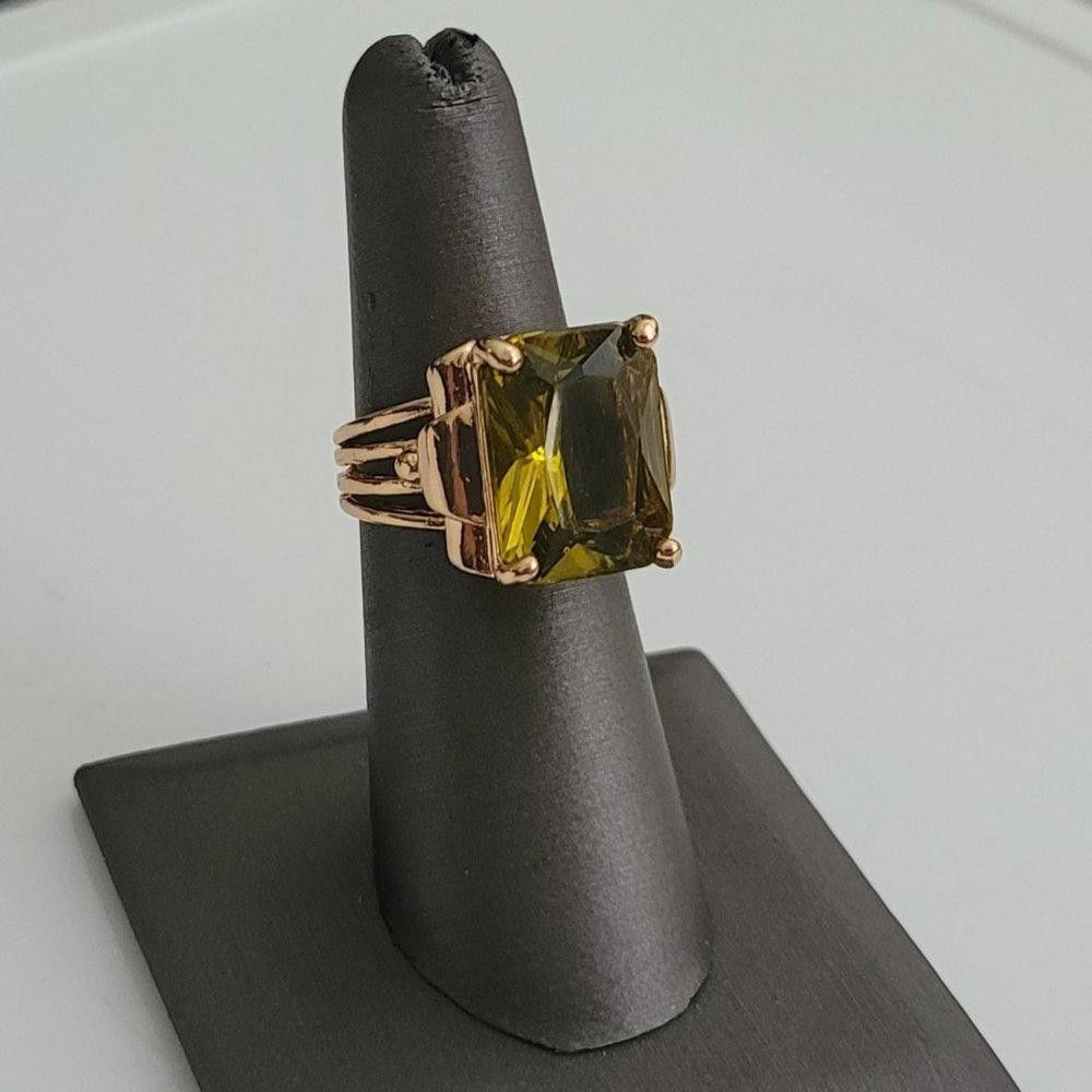 Designer 15mm Princess Cut Yellow Coffee Rhinestone Retro Gold Ring Size ONE SIZE - 5 Thumbnail