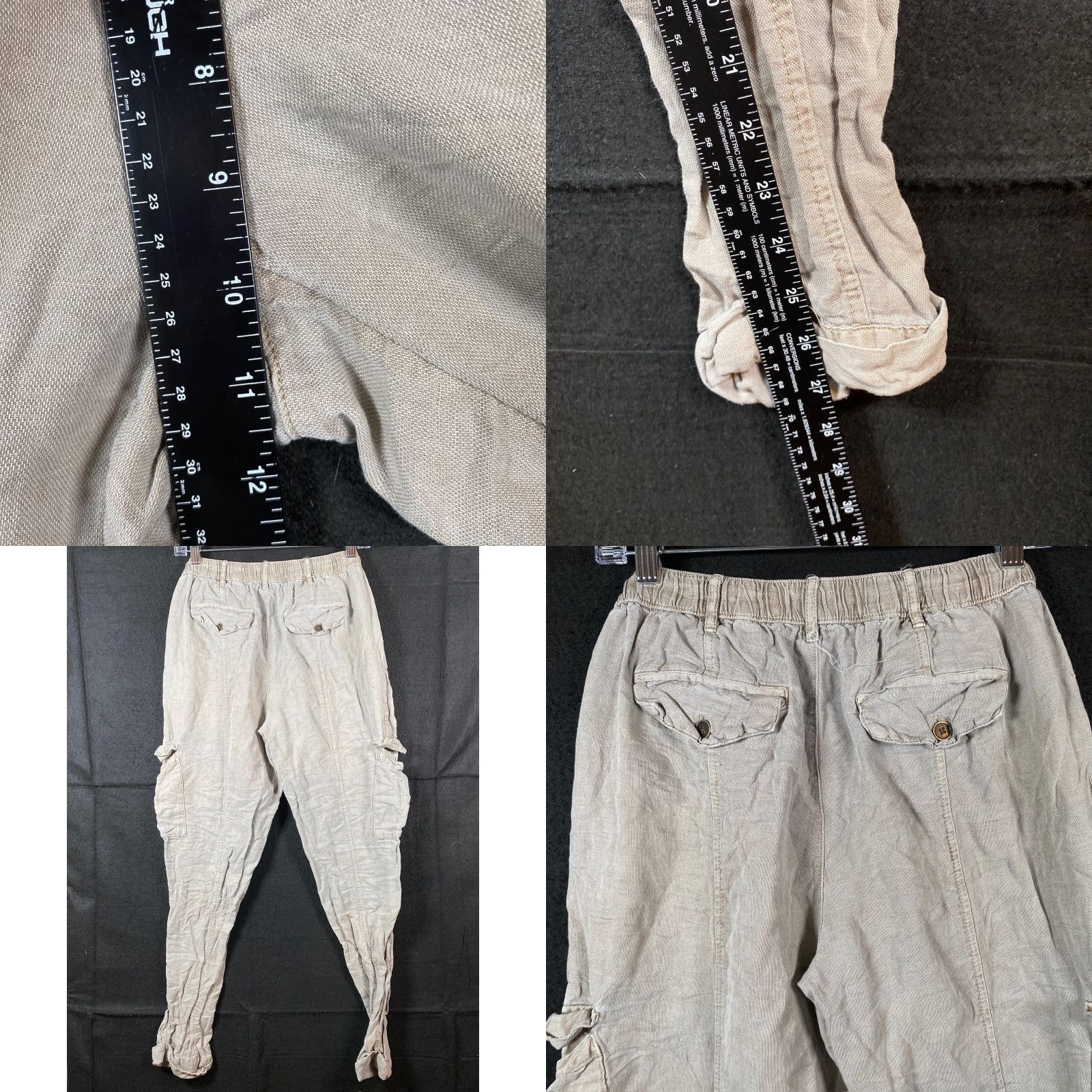 Nicole Miller Nicole Miller Pants Womens S Gray/Brown Cargo Joggers Linen Lyocell Blend Cuffed Size 27" / US 4 / IT 40 - 8 Thumbnail