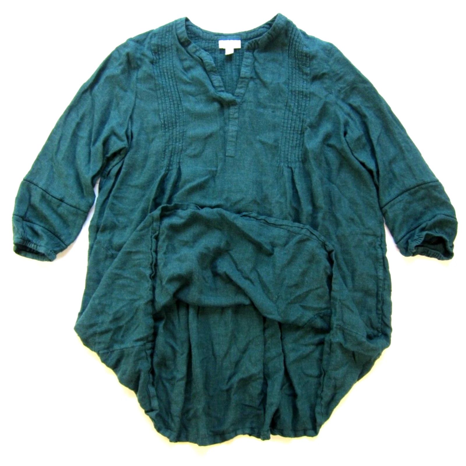 J. Jill J.Jill Blouse V-Neck 3/4 Sleeve Rayon Green Tunic Peasant Pocket Pleated Blouse PL Women Size L / US 10 / IT 46 - 4 Thumbnail