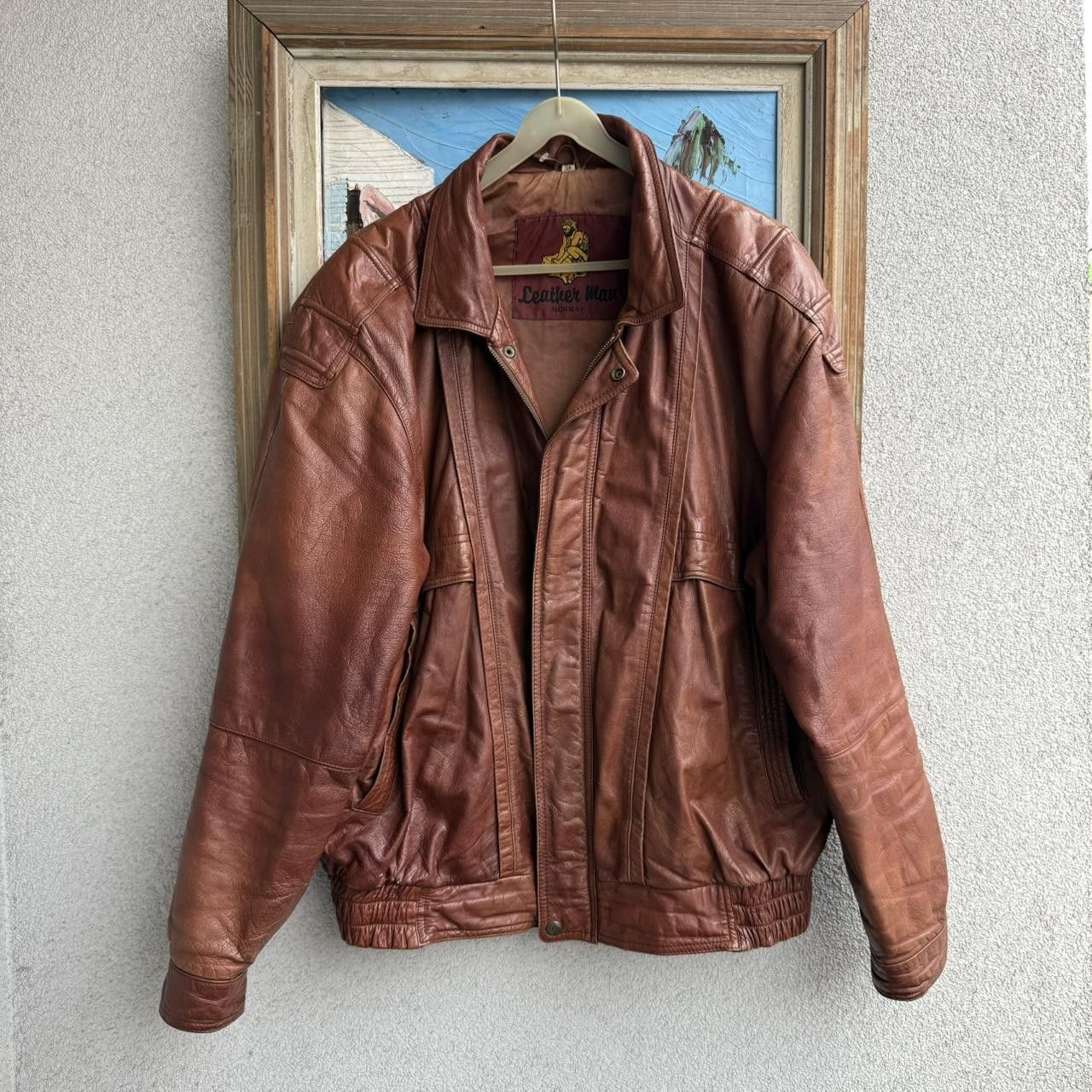 Vintage Vintage 90s Real Leather Jacket Brown Cropped Boxy Size US L / EU 52-54 / 3 - 1 Thumbnail