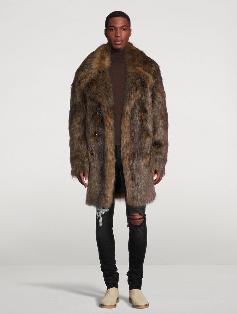 Amiri o1gr1nt0325 Faux Fox Fur Peacoat in Brown Size US L / EU 52-54 / 3 - 4 Thumbnail