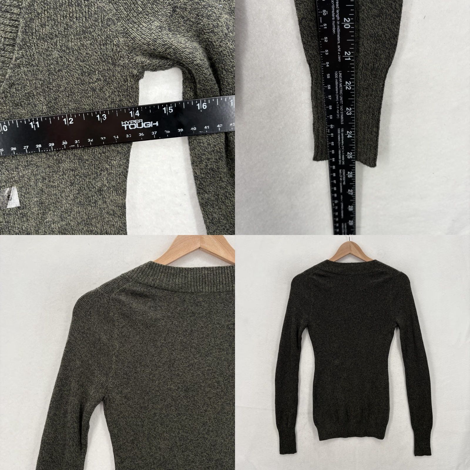 Express Express Sweater Womens Small Gray Green Deep V Neck Long Sleeve Knit Pullover Size S / US 4 / IT 40 - 8 Thumbnail