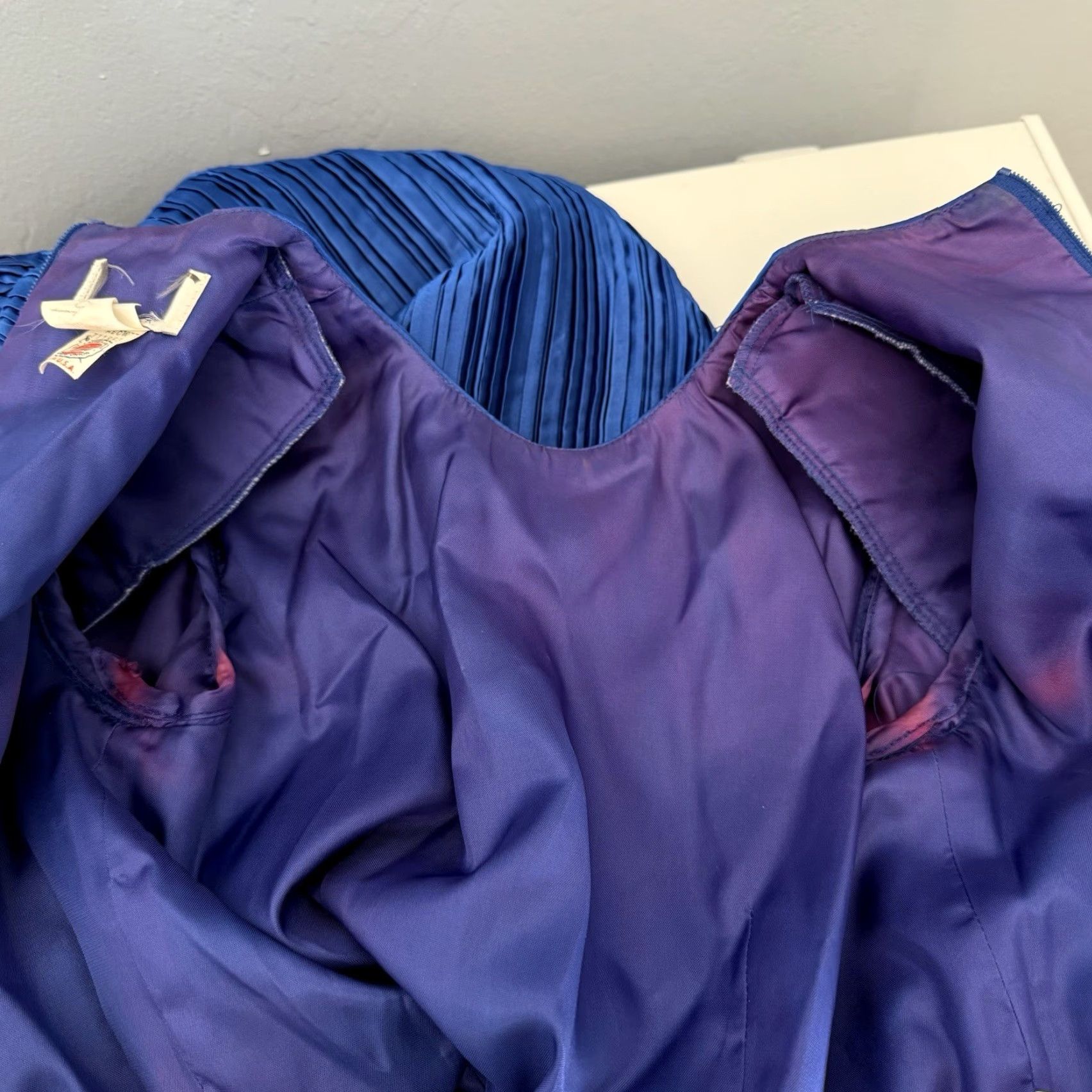 Vintage VINTAGE Nuit Pleated Cocktail Party Dress Puff Sleeves Blue Rhinestone 80s Beaded Eveningwear Size 6 Womens Size M / US 6-8 / IT 42-44 - 6 Thumbnail