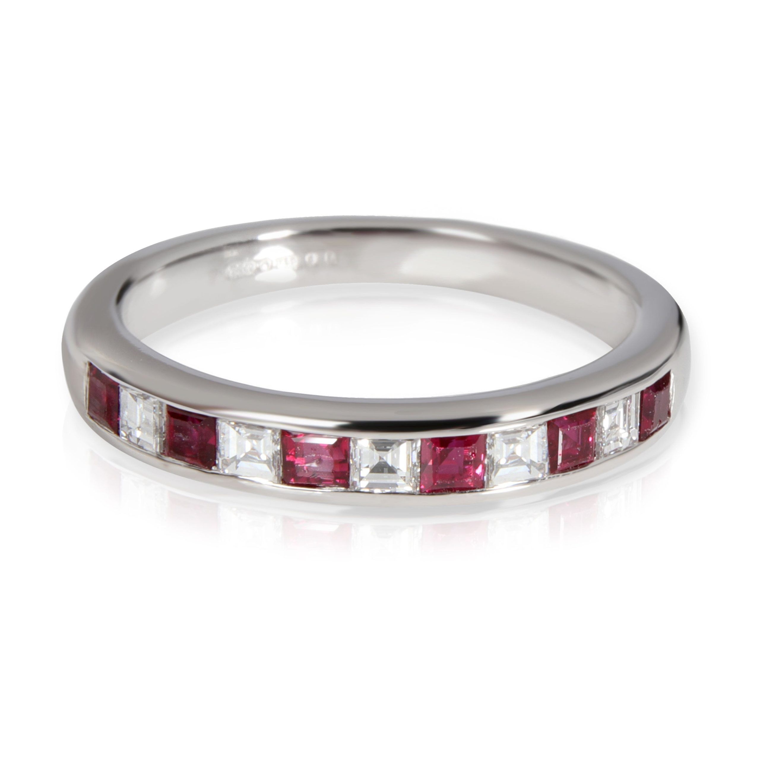 image of Tiffany Co Tiffany & Co. Channel Set Ruby Diamond Band In Platinum 0.25 Ctw in Silver, Women's