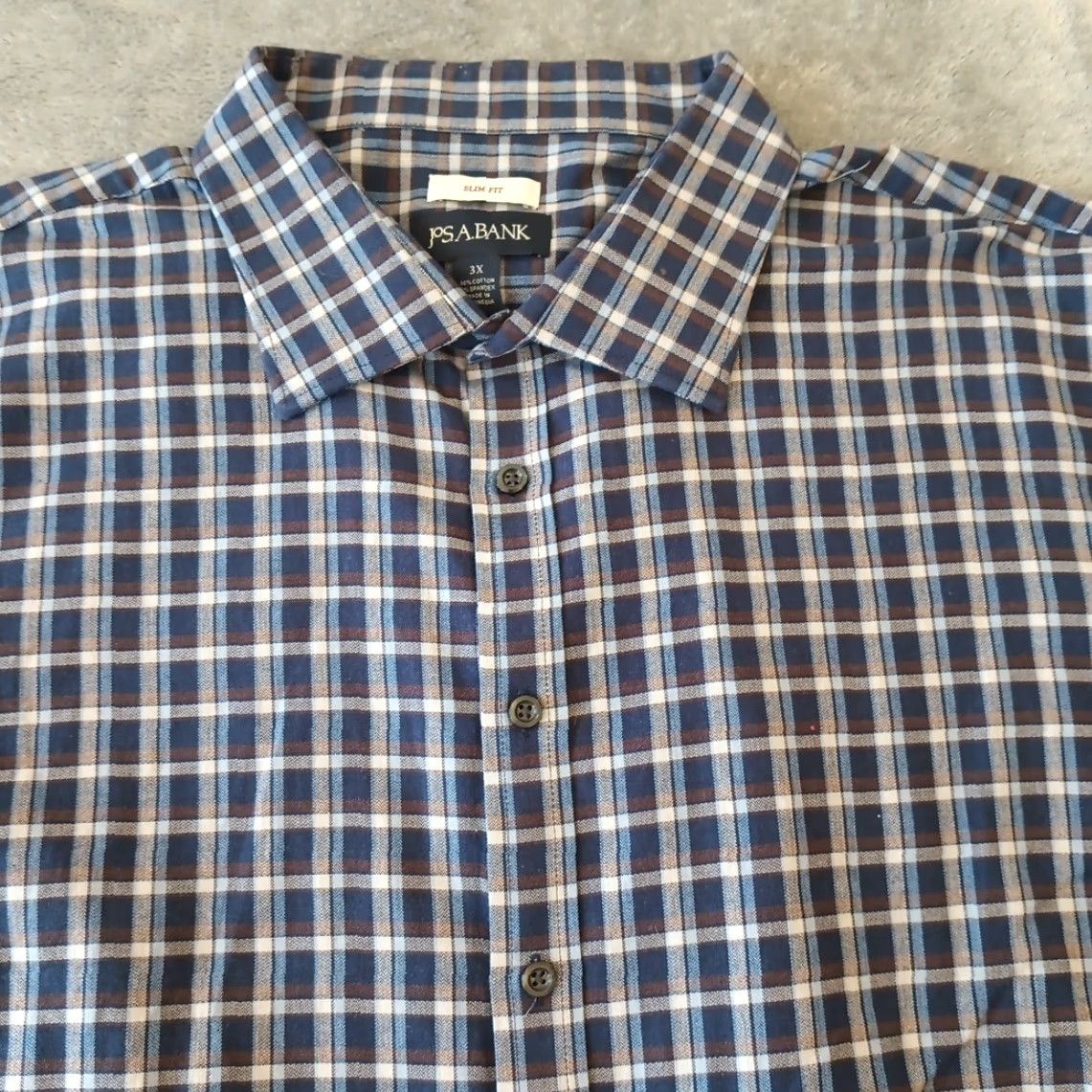 Jos. A. Bank Jos. A. Bank Shirt Mens 3X Blue Plaid Slim Fit Long Sleeve Button-Up Cotton Blend Size US XXL / EU 58 / 5 - 2 Thumbnail