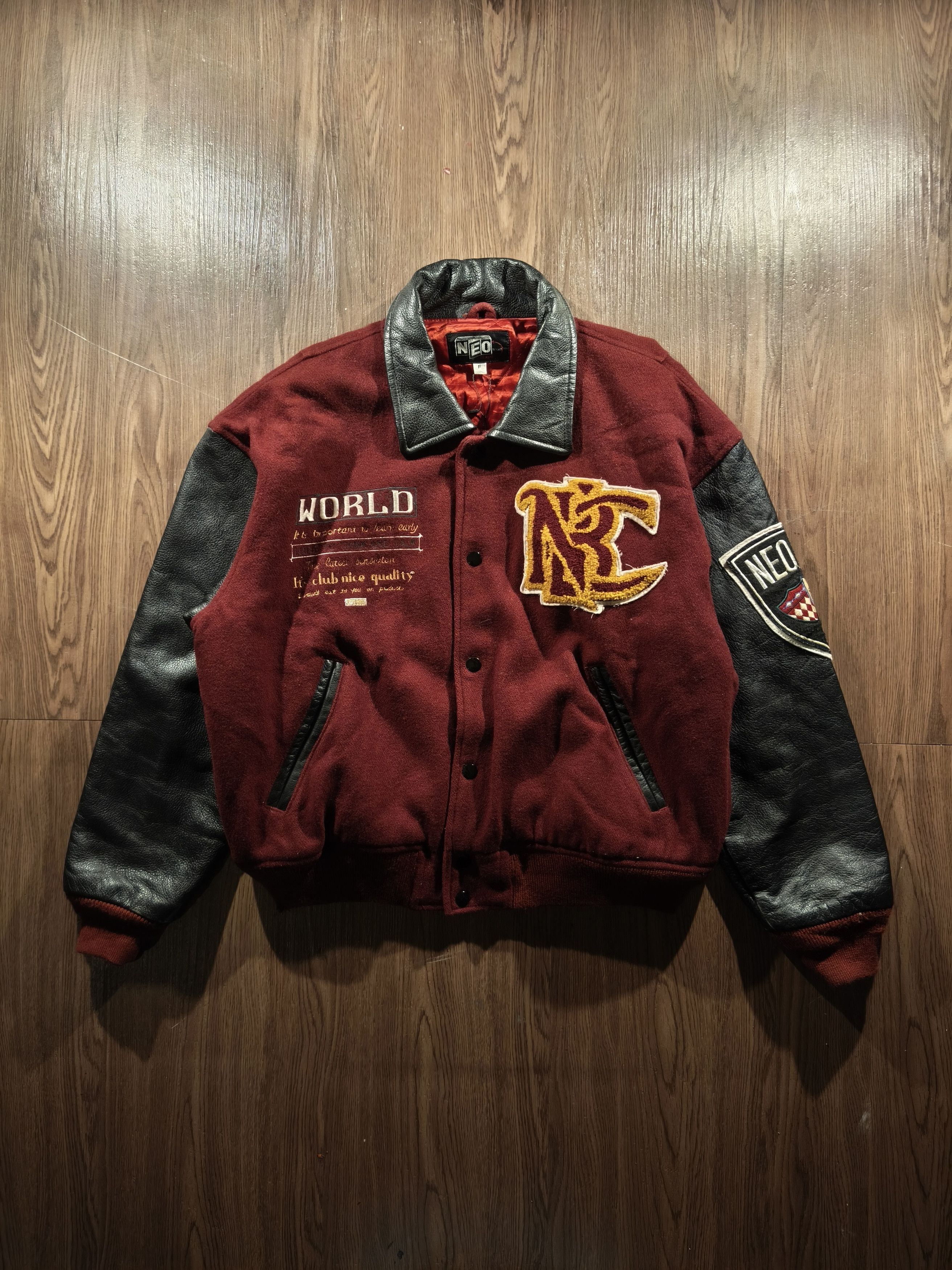 Other Vintage Neo Blood Mix Wool Leather Varsity Jacket Size US XL / EU 56 / 4 - 3 Thumbnail