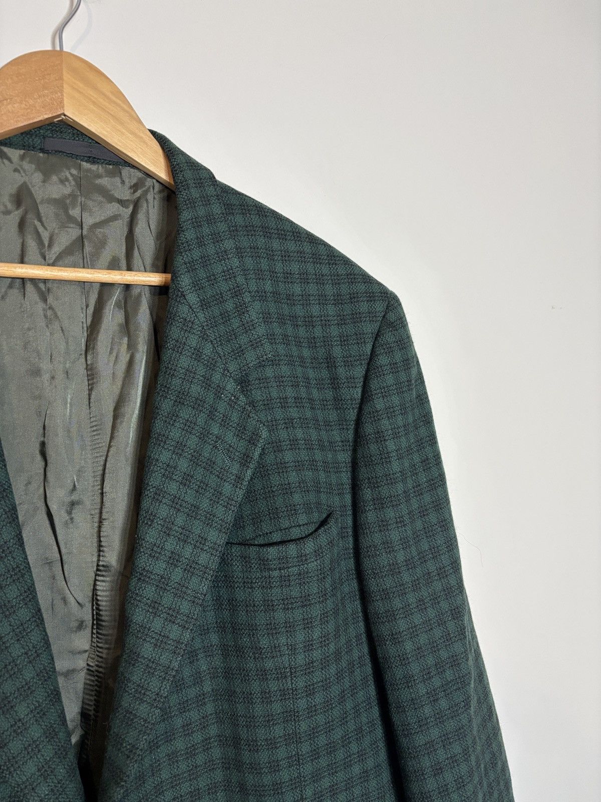 Versace Vintage Versace V2 Green Check Plaid Wool One Button Blazer Size 44R - 2 Thumbnail