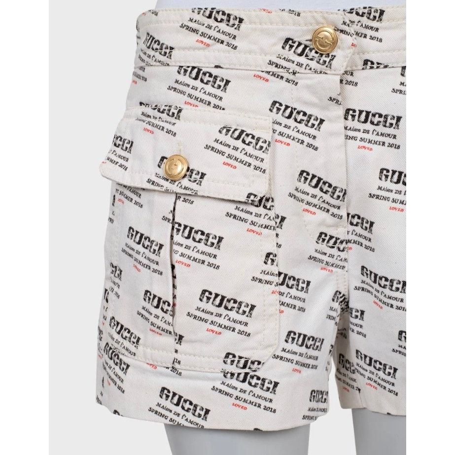 Gucci Gucci White Signature Print Cotton Shorts - Size W28 Size 28" / US 6 / IT 42 - 4 Thumbnail