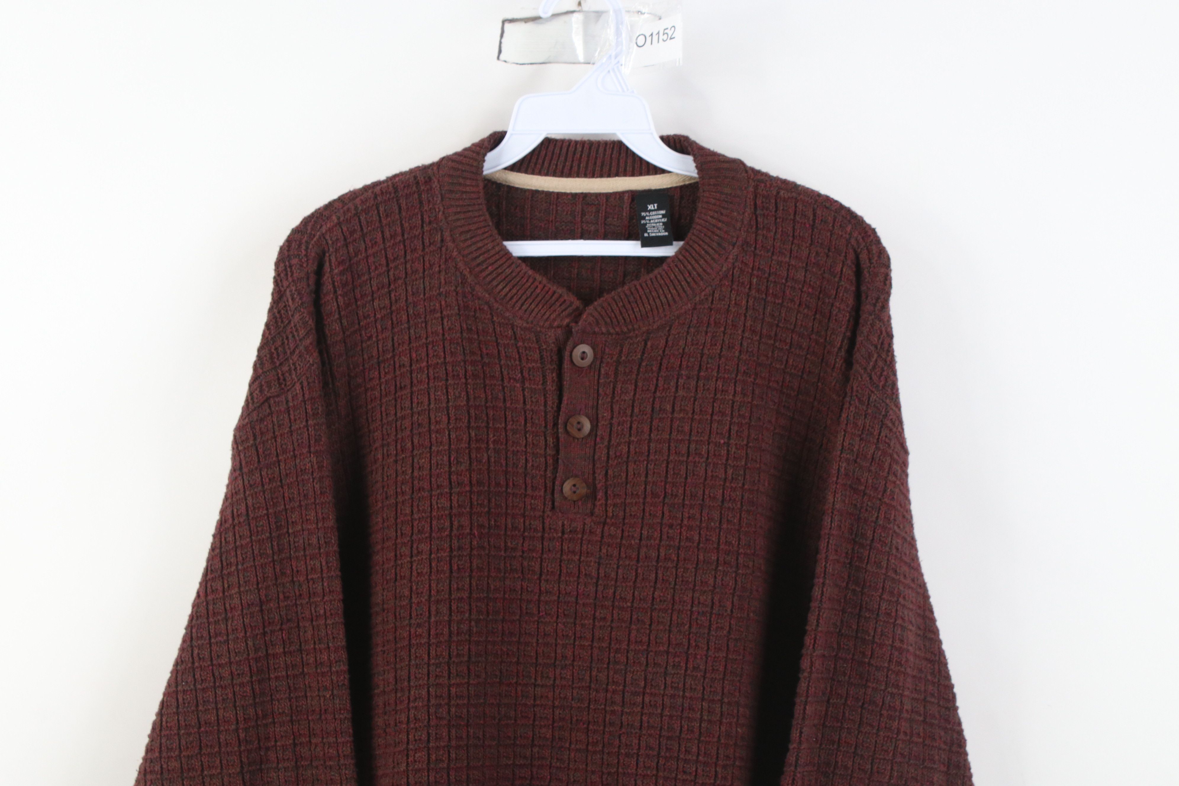 Vintage Vintage 90s Streetwear Checkered Knit Henley Sweater Red Size US XL / EU 56 / 4 - 2 Thumbnail