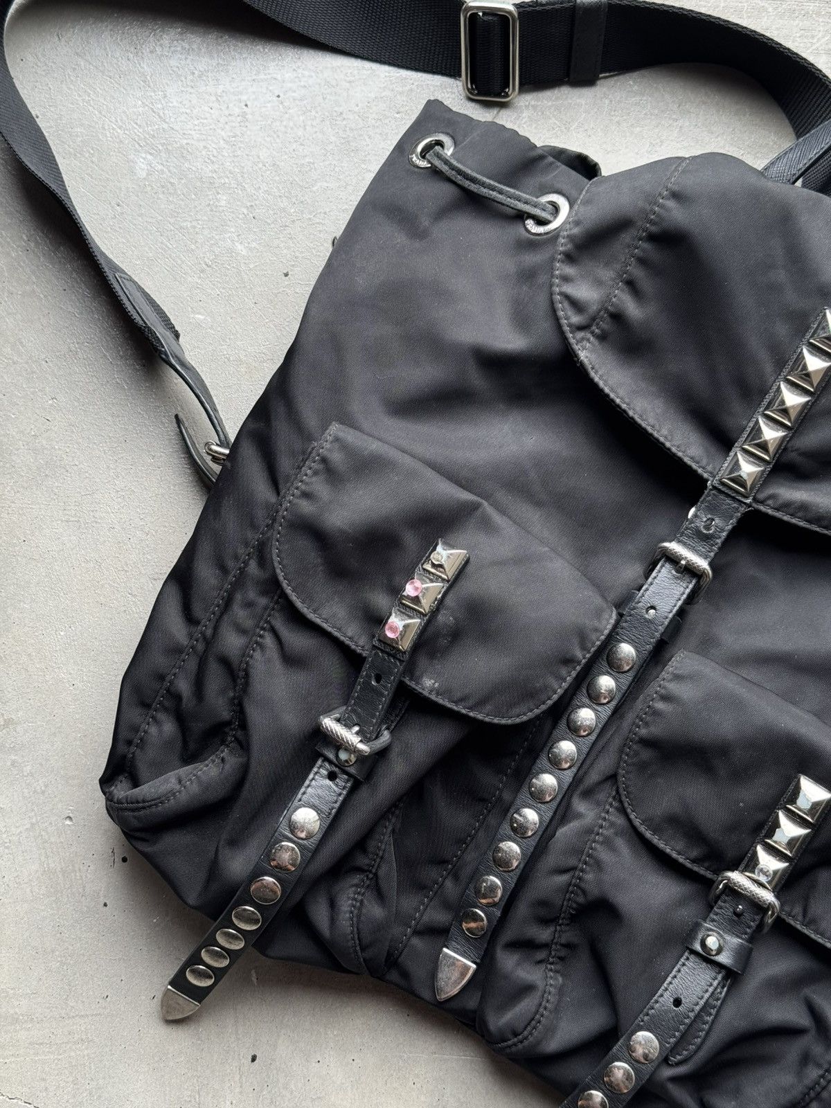 Prada Prada Black Nylon Studded Vela Backpack Size ONE SIZE - 6 Thumbnail
