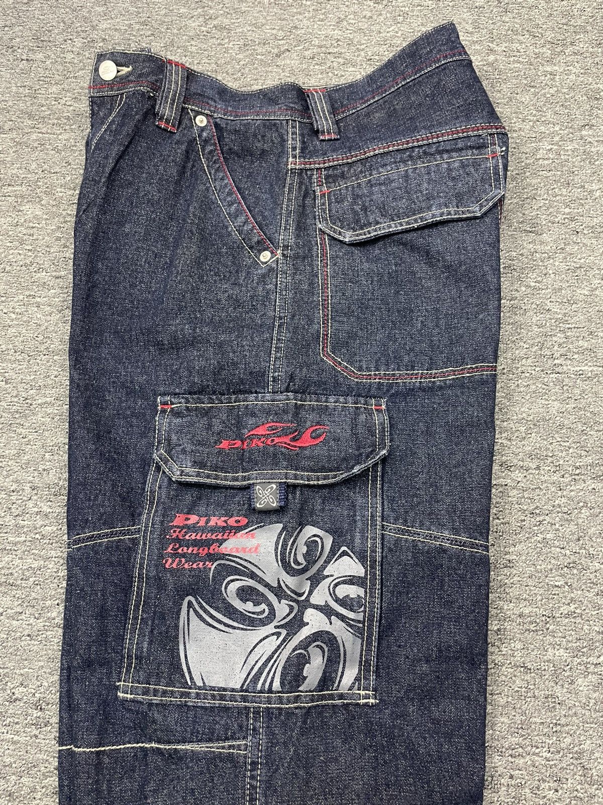 JNCO Hawaii Piko Cargo Jeans Baggy Double Knee Vintage Y2K Size US 28 / EU 44 - 2 Thumbnail