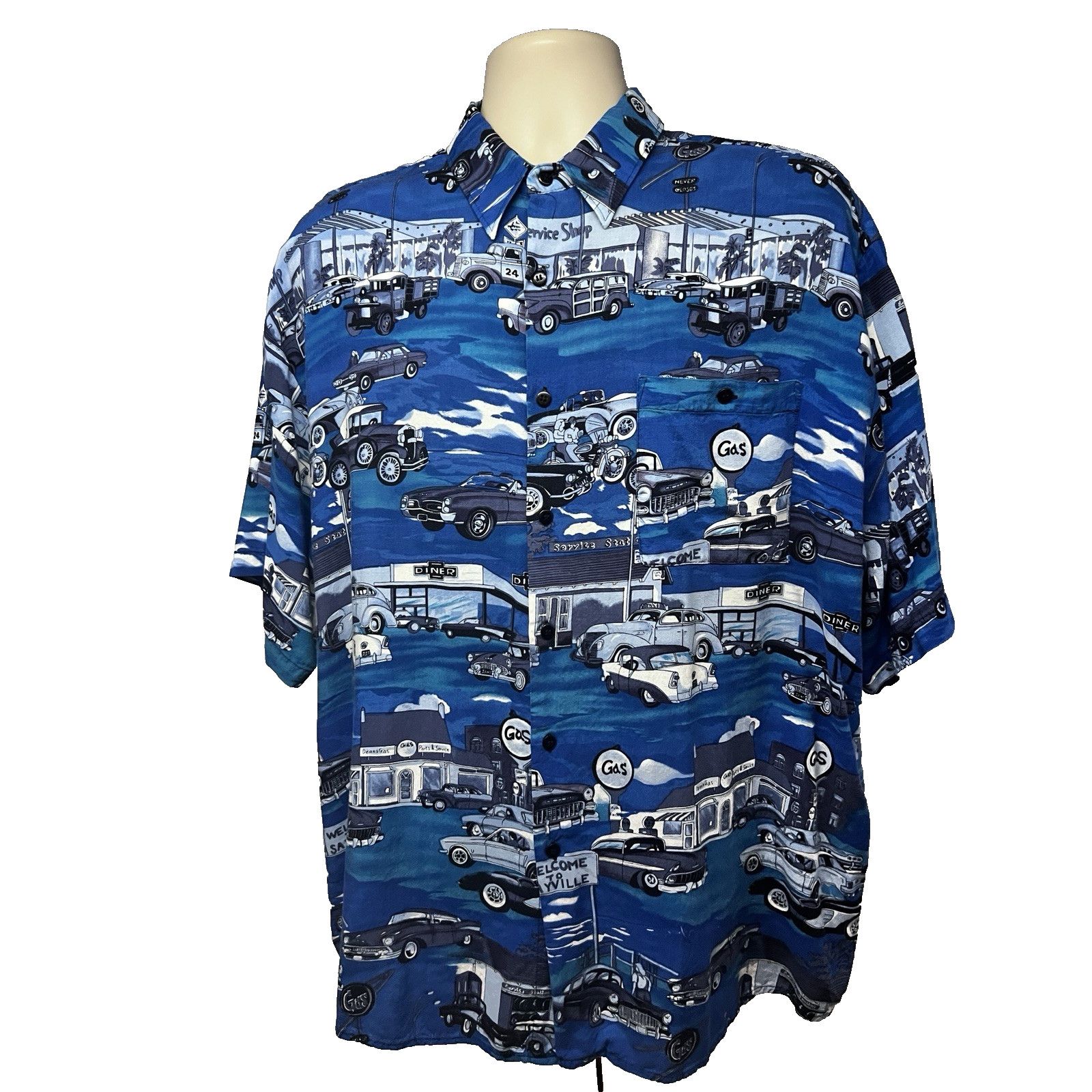 Vintage Vintage Mens Button Up Shirt XL Pocket Retro 50s Hot Rods Size US XL / EU 56 / 4 - 1 Thumbnail