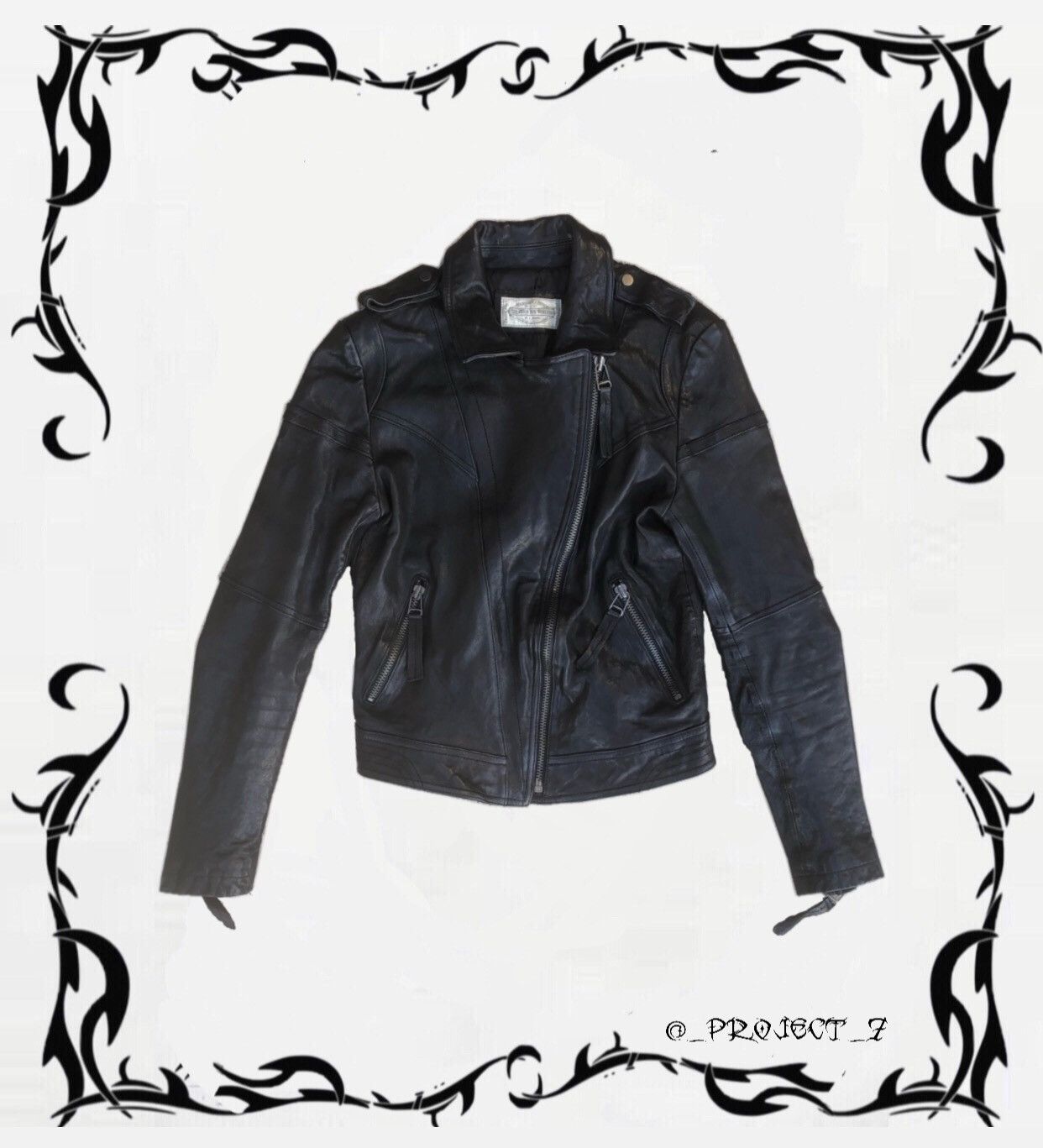 image of Le Grande Bleu L G B x Vintage Archive Y2K Grunge Goa Asymmetrical Zipper Leather Jacket in Black (