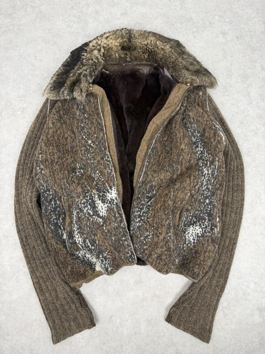 Roberto Cavalli 2000s Roberto Cavalli Brown Wool Mohair Fur Collar Light Jacket Size US XL / EU 56 / 4 - 10 Thumbnail