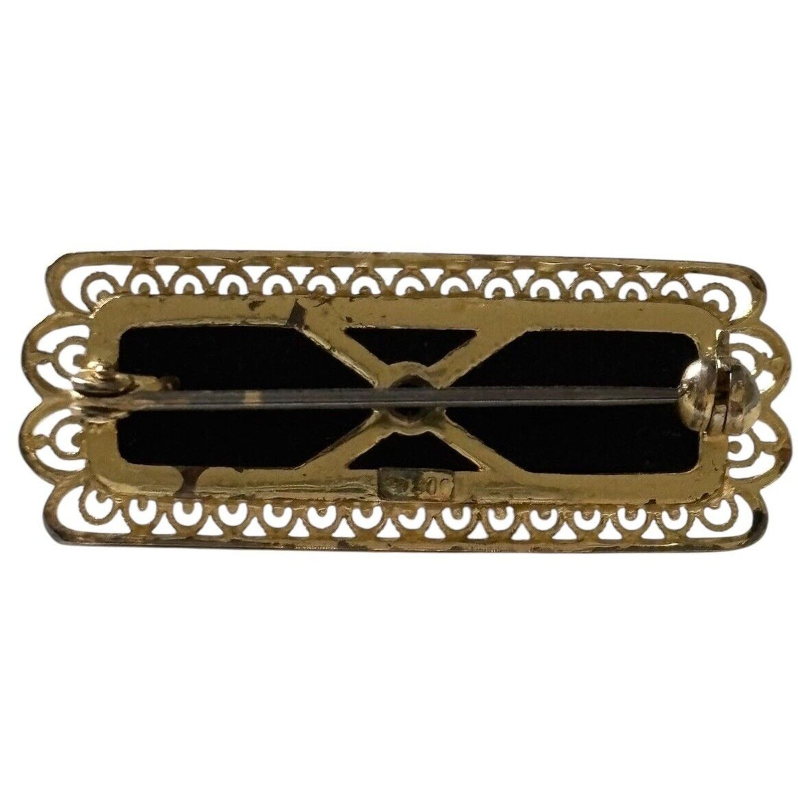 Other 800 Sterling Silver Vermeil Filigre Onyx Mourning Bar Brooch Size ONE SIZE - 2 Thumbnail