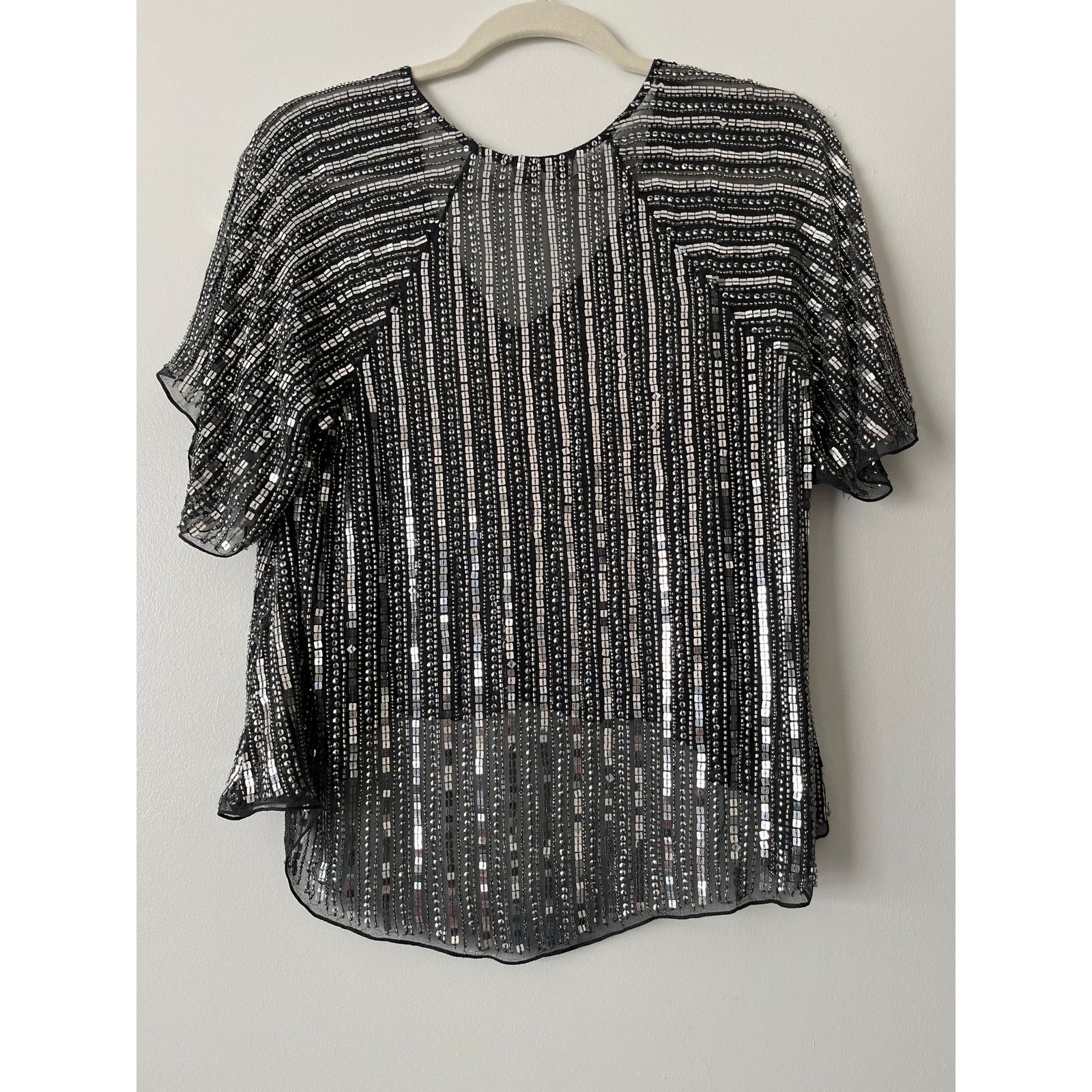 Parker Parker Sequin Beaded Silver Formal Blouse Sz XS Size XS / US 0-2 / IT 36-38 - 6 Thumbnail