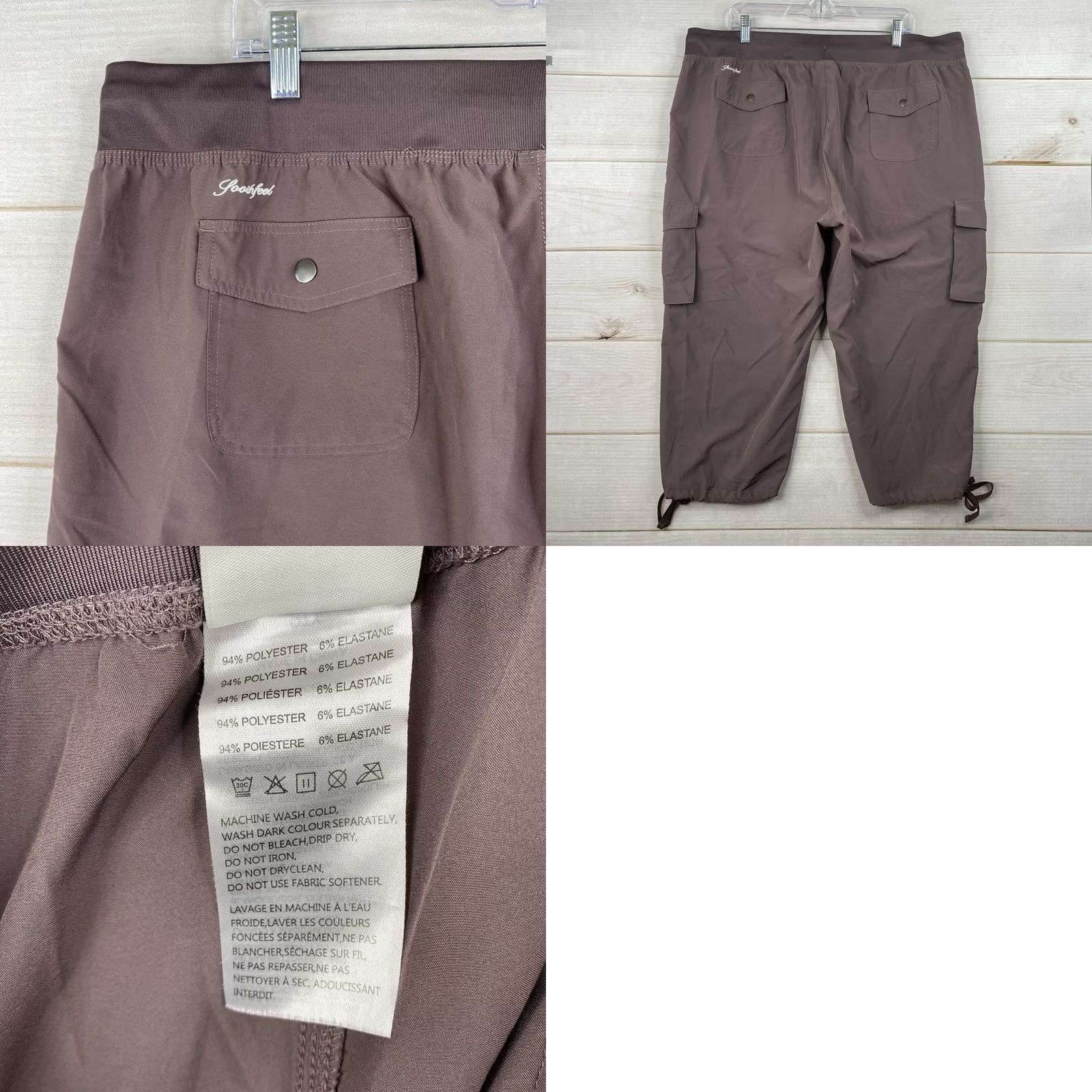 Vintage Soothfeel Purple Lightweight Quick Dry Capris Pants Women 3XL Cargo Pockets Capri Trousers Sports Style Lounge Rise High Slim Womens Size 40" / US 18 - 8 Thumbnail