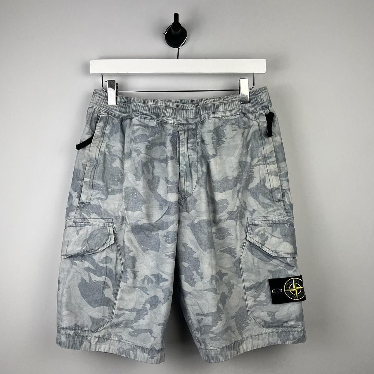 image of Stone Island Camo Cargo Shorts in Blue, Men's (Size 30)