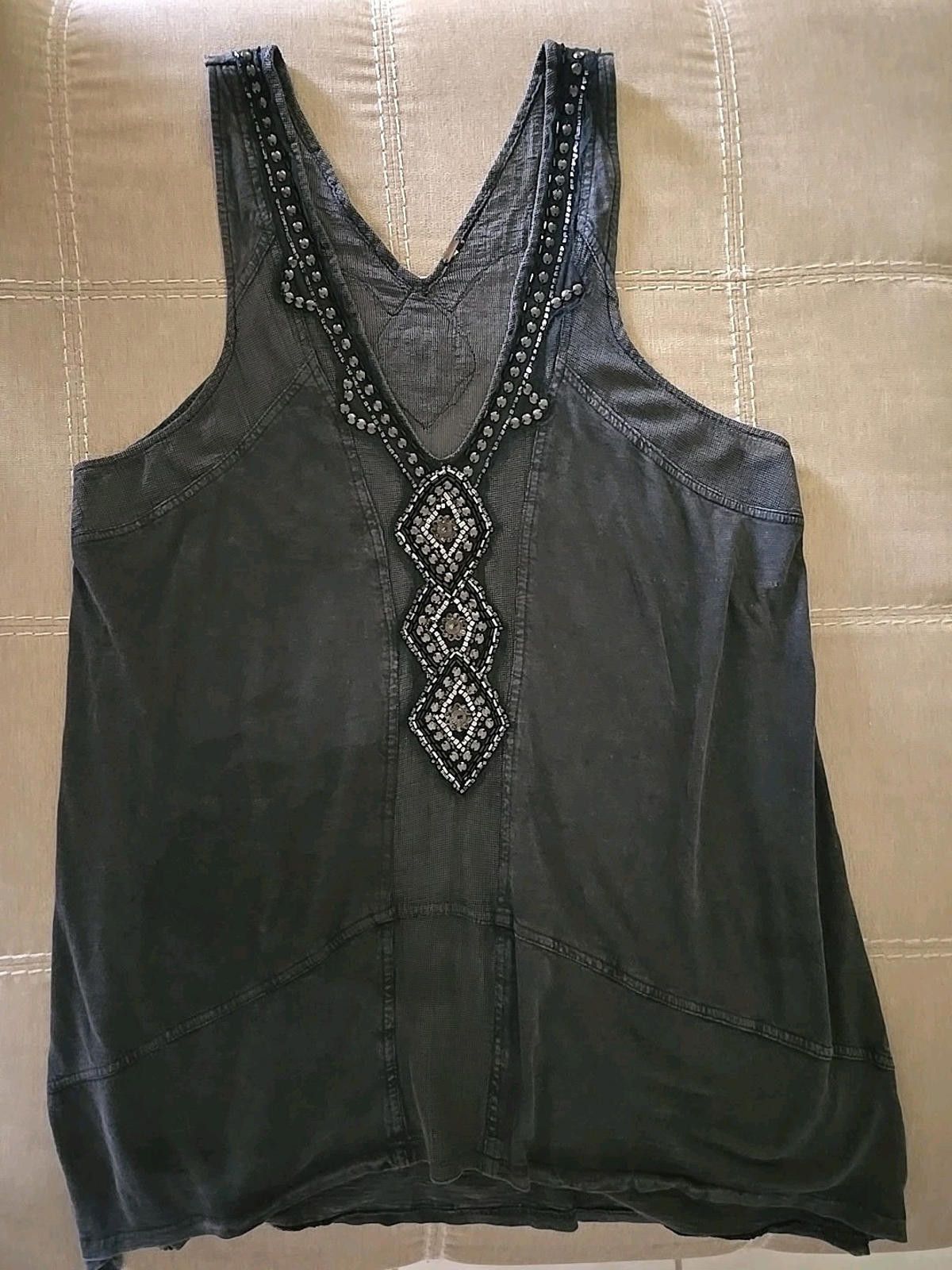 Free People Free People Beaded Tank Tunic Top Black Mesh Embellished Size M / US 6-8 / IT 42-44 - 6 Thumbnail