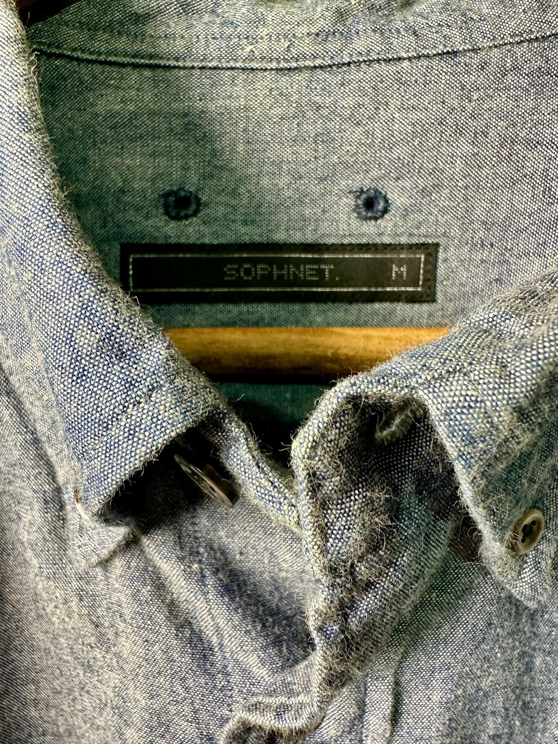 Japanese Brand × Sophnet. SOPHNET. Indigo Chambray Panel Button Down Long Sleeve Shirt Size US M / EU 48-50 / 2 - 3 Thumbnail