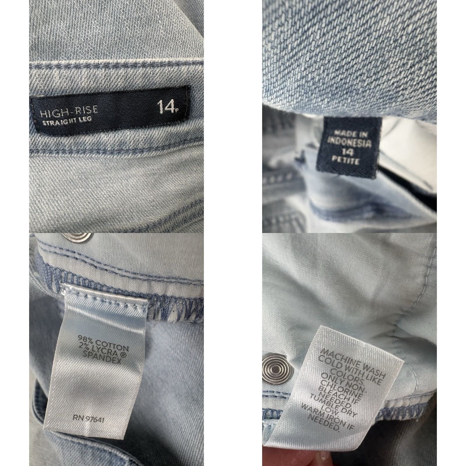J. Jill J Jill Denim Hi-Rise Straight Jeans Womens 14P Blue Cotton Spandex 5-Pocket Button Zip Inseam 24in Bleached Lt Wash Cropped Leg 7.5in Rise 11in Size 36" / US 14 / IT 50 - 8 Thumbnail