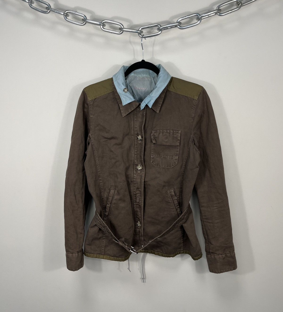 image of Prada 2 In 1 Red Tab Luxury Belted Transformer Jacket in Brown, Women's (Size Medium)