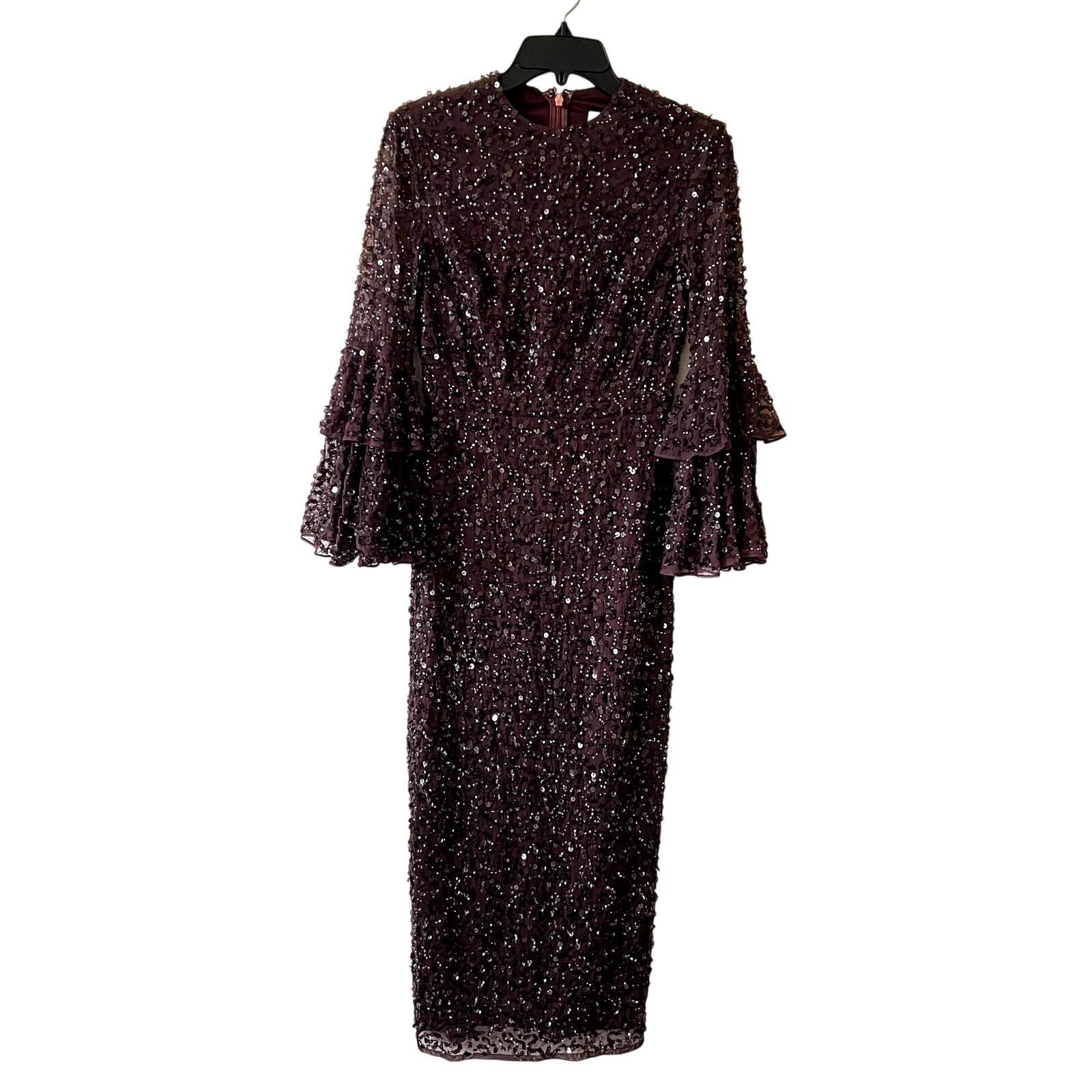 MACH & MACH Mac Duggal 10802 Bell Sleeve Sequin Dress size 2 burgundy BB Size XS / US 0-2 / IT 36-38 - 1 Thumbnail