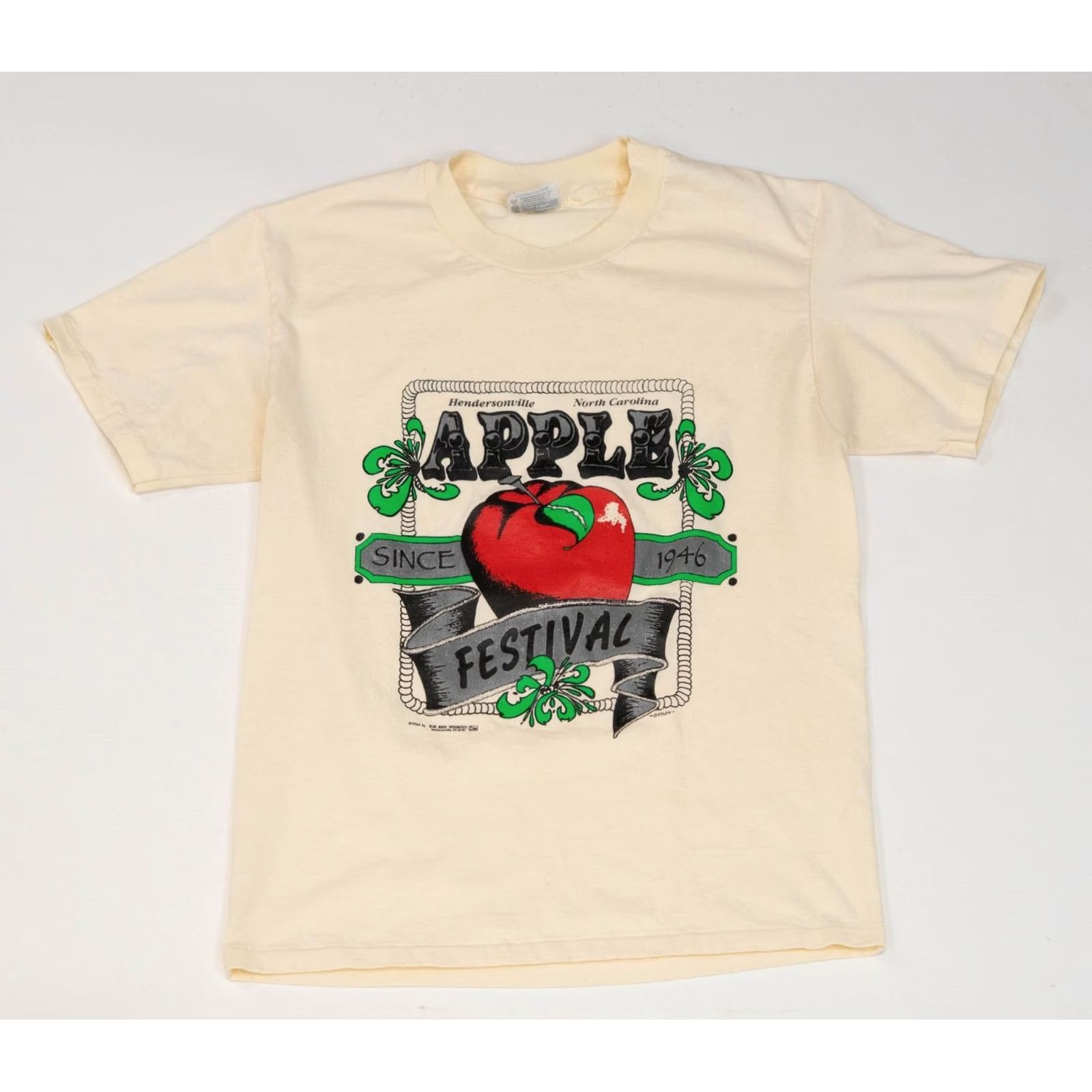Hanes VINTAGE Hanes Apple Festival T-Shirt Men M Single Stitch NC North Carolina 90s USA Festival Apple Logo Ivory Cotton Crew Neck Short Sleeve Size US M / EU 48-50 / 2 - 2 Thumbnail