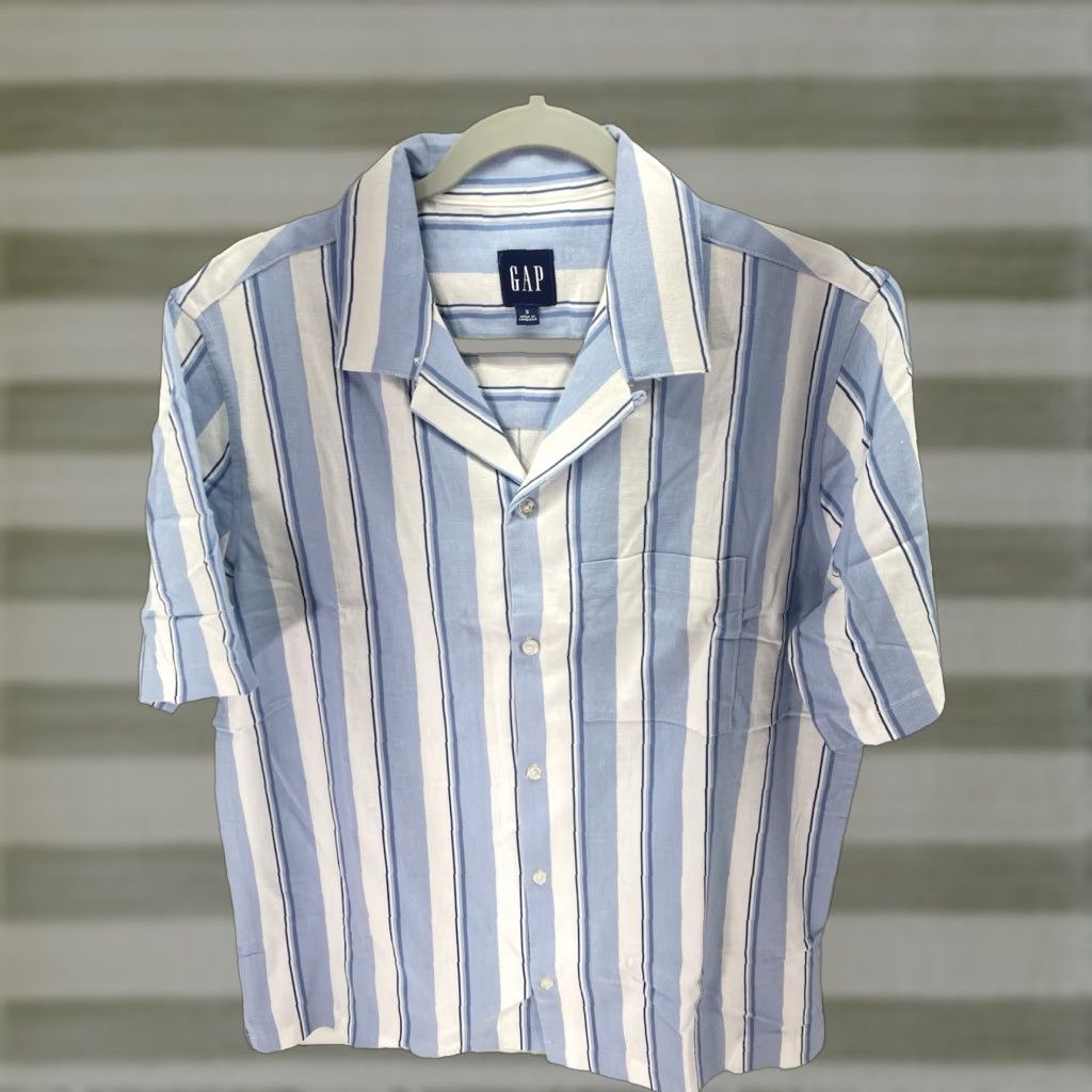 Gap VINTAGE Gap Linen Camp Shirt Men S Blue Stripe Button-Up Linen Blend Casual NWT Size US S / EU 44-46 / 1 - 1 Thumbnail