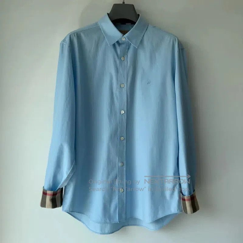 Burberry Light Blue Cotton Long Sleeve Shirt.