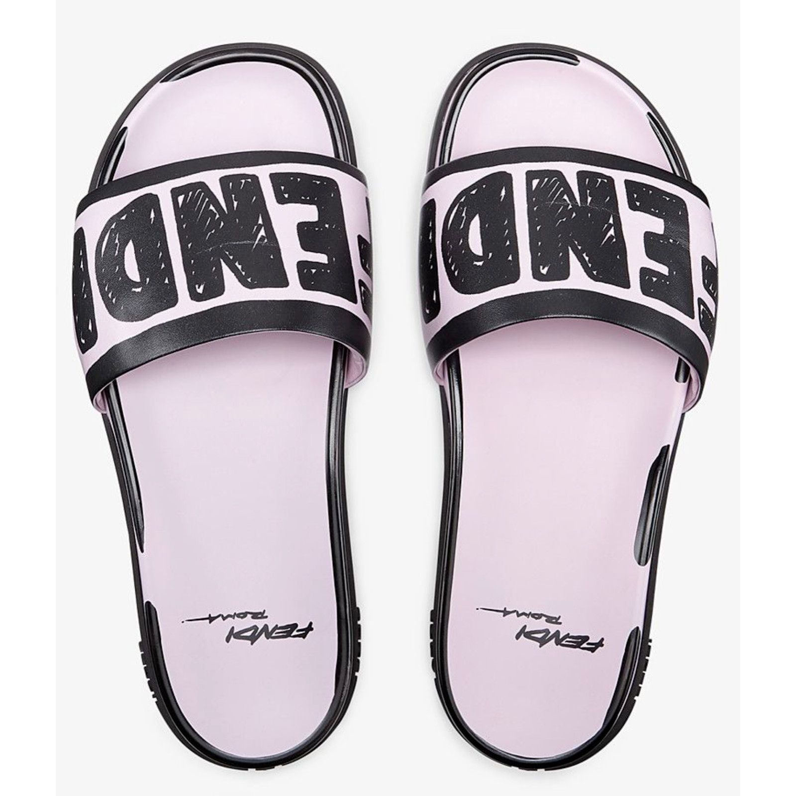 Fendi Fendi Joshua Vides Pink Black Leather Logo Mule Slide Flat Size US 5 / IT 35 - 1 Thumbnail