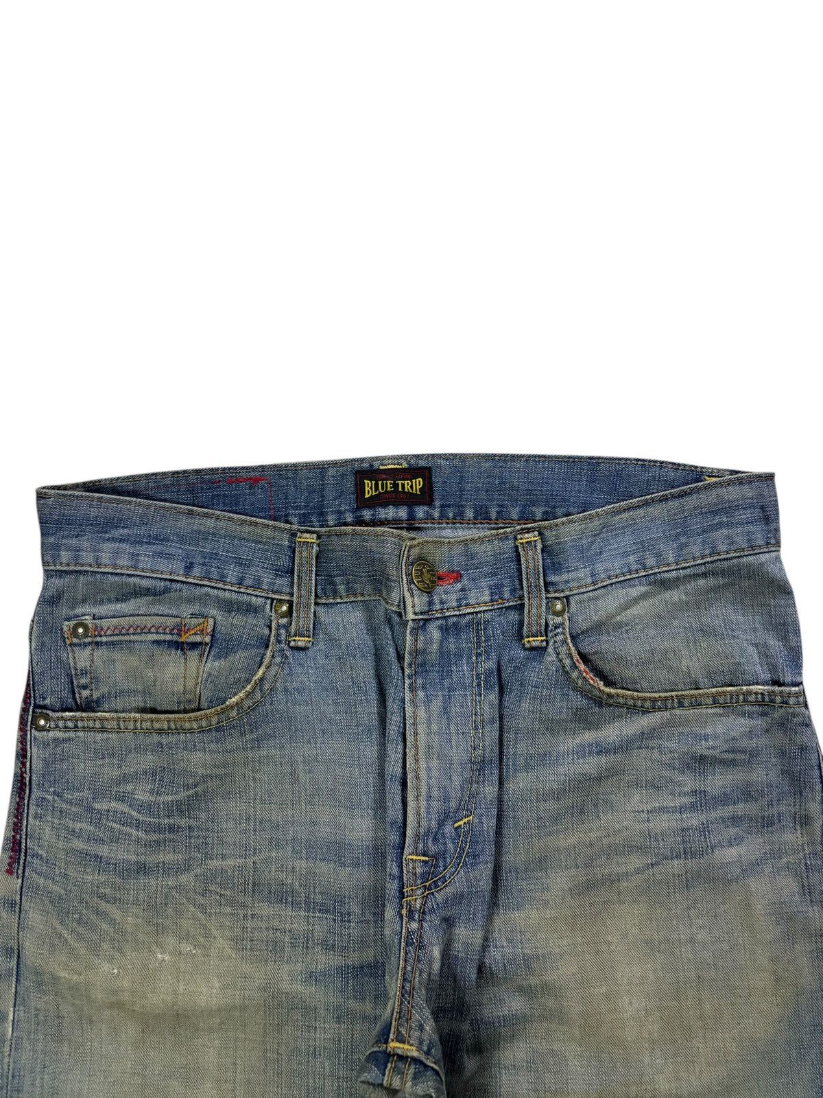 Edwin × Japanese Brand Vintage Japanese Edwin Blue Trip Mud Wash Ripped Baggy Jeans Size US 34 / EU 50 - 4 Thumbnail