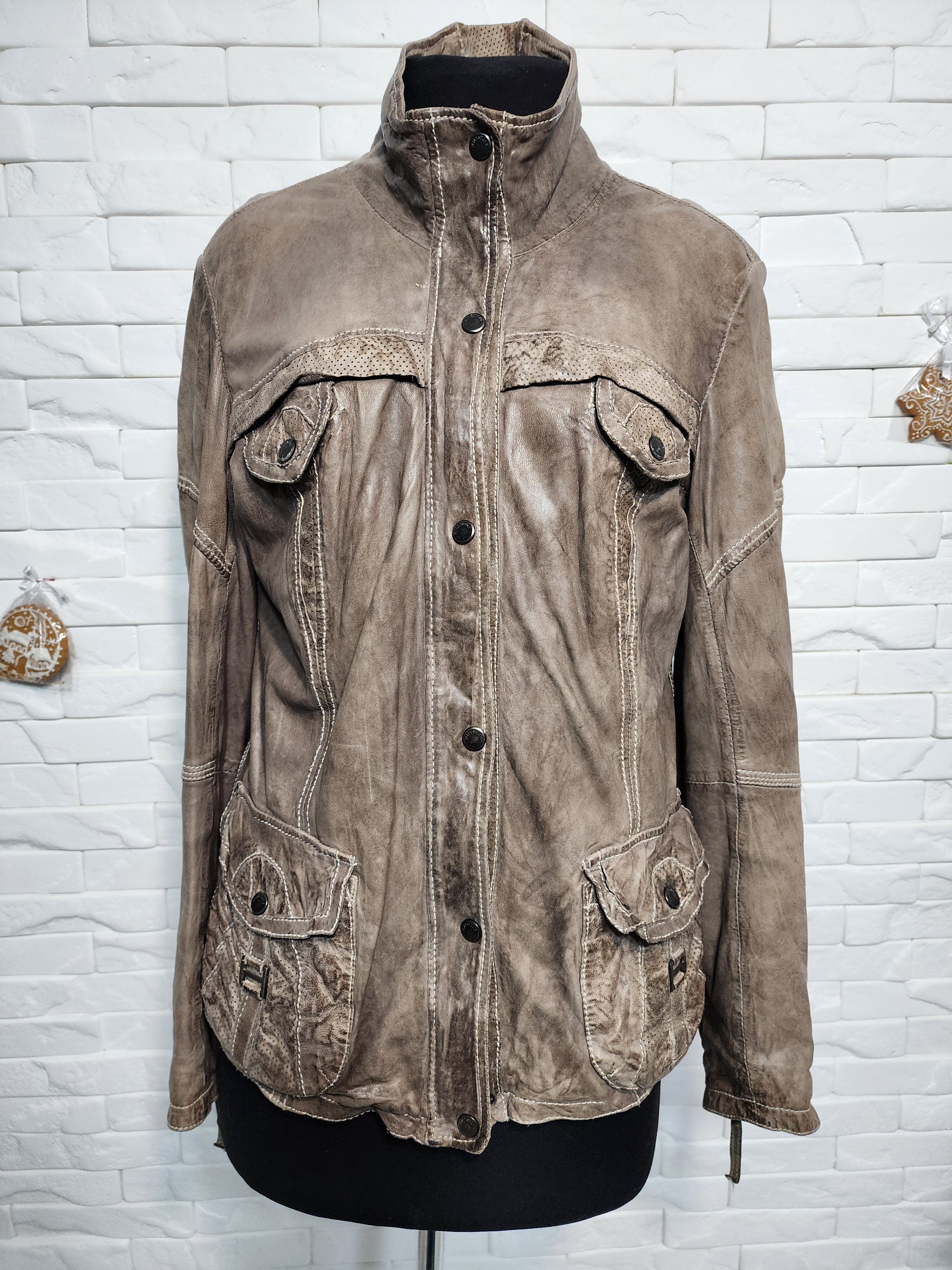 Genuine Leather Gray Leather Jacket: Women's Soft Zip-Up Coat Size L / US 10 / IT 46 - 1 Thumbnail