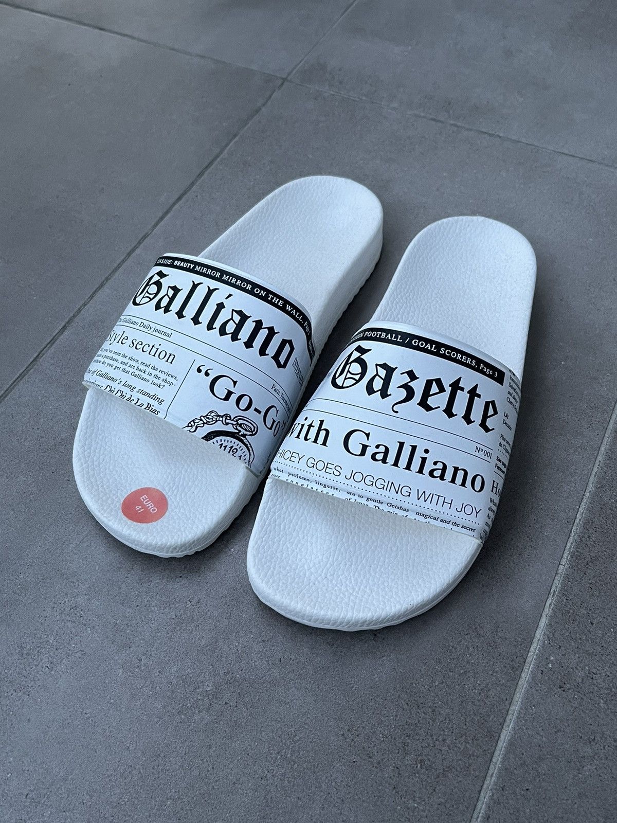 !DS! SS22 Galliano Gazette Print White Slip Ons