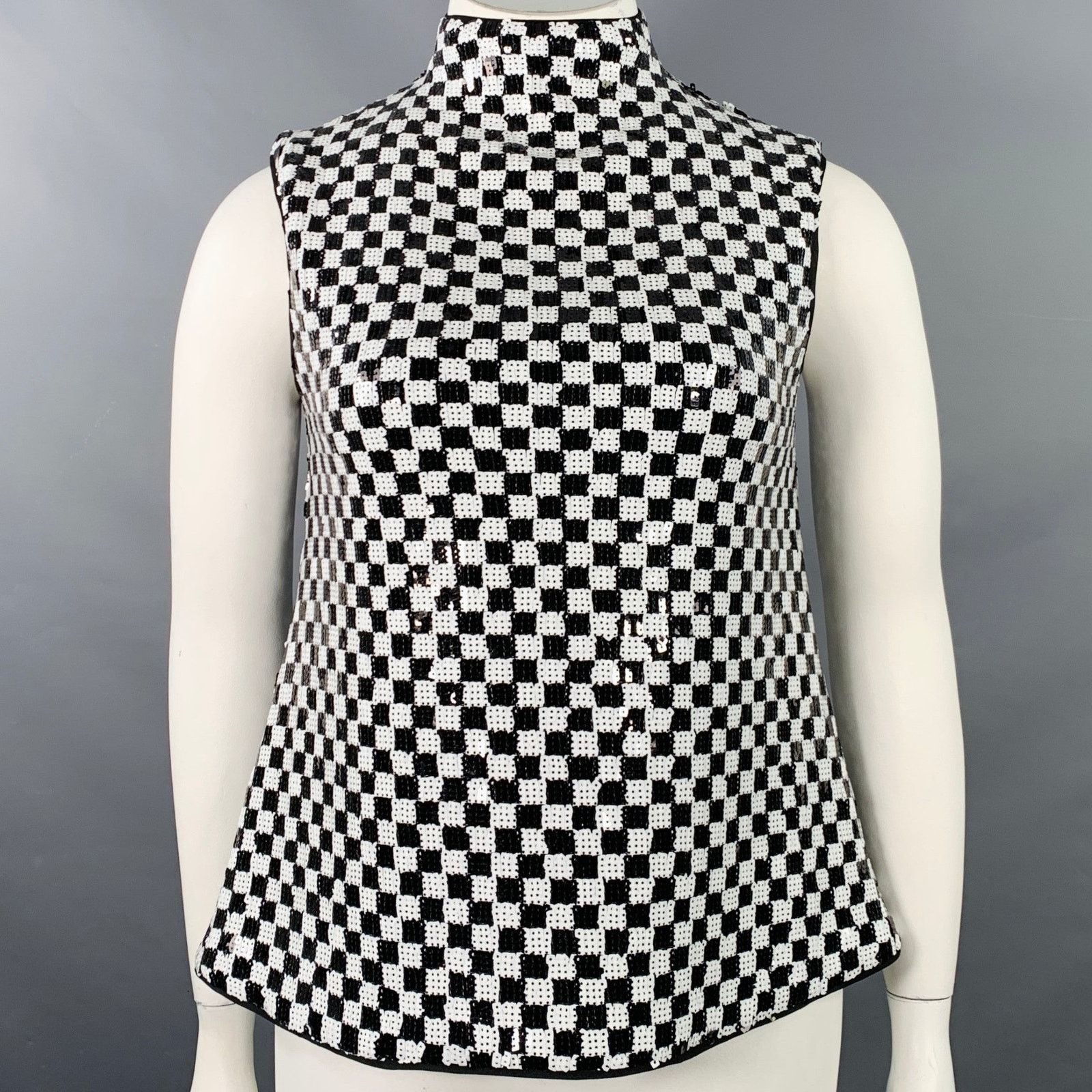 Emporio Armani Black White Polyester Blend Checkered Sleeveless Dress Top Size XS / US 0-2 / IT 36-38 - 1 Thumbnail
