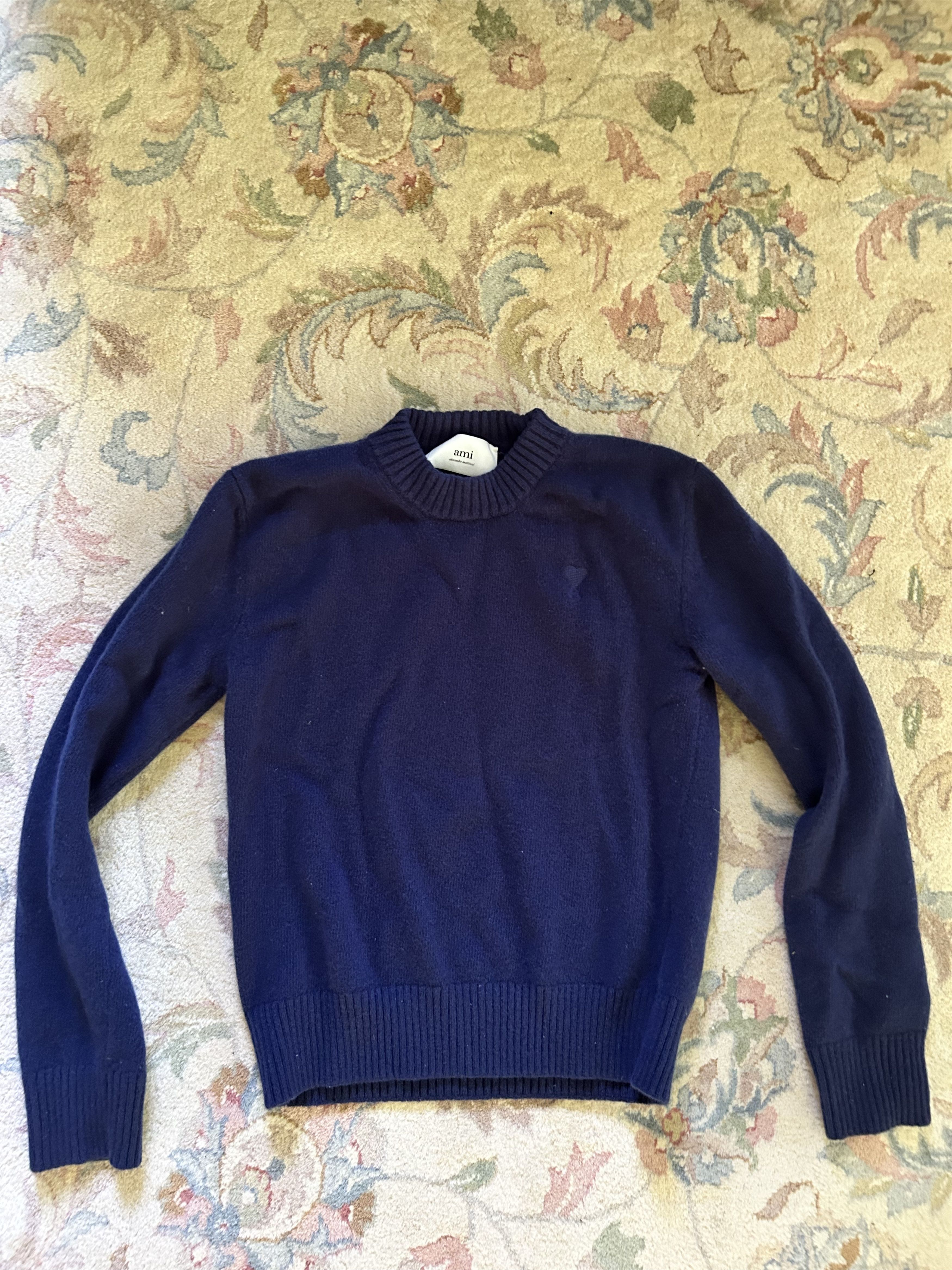 AMI AMI Paris Navy Cashmere Ami de Cœur Sweater Size M / US 6-8 / IT 42-44 - 1 Thumbnail