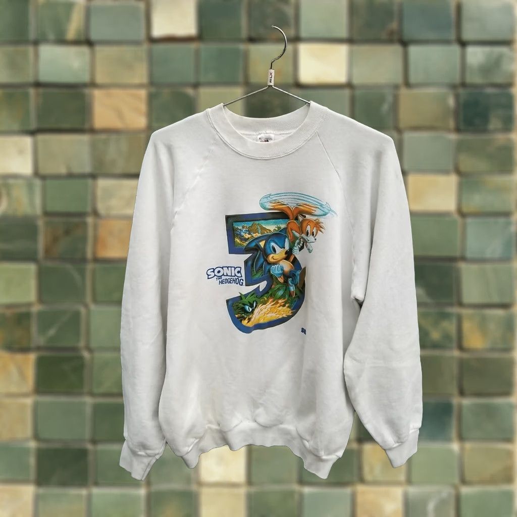 Fruit Of The Loom VINTAGE Sonic The Hedgehog 3 Crew Neck Sweatshirt Fruit of the Loom Men XL White Graphic Print 90s USA Sweatshirt Size US XL / EU 56 / 4 - 1 Thumbnail