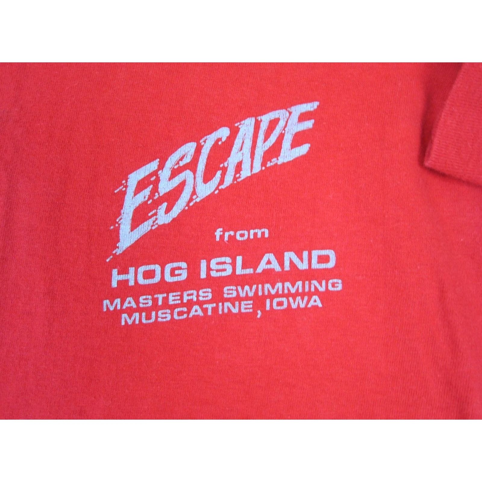 Hanes VINTAGE Escape Hog Island Shirt Red Large Iowa Swimming Single Stitch USA Mens 90s Size US L / EU 52-54 / 3 - 5 Thumbnail