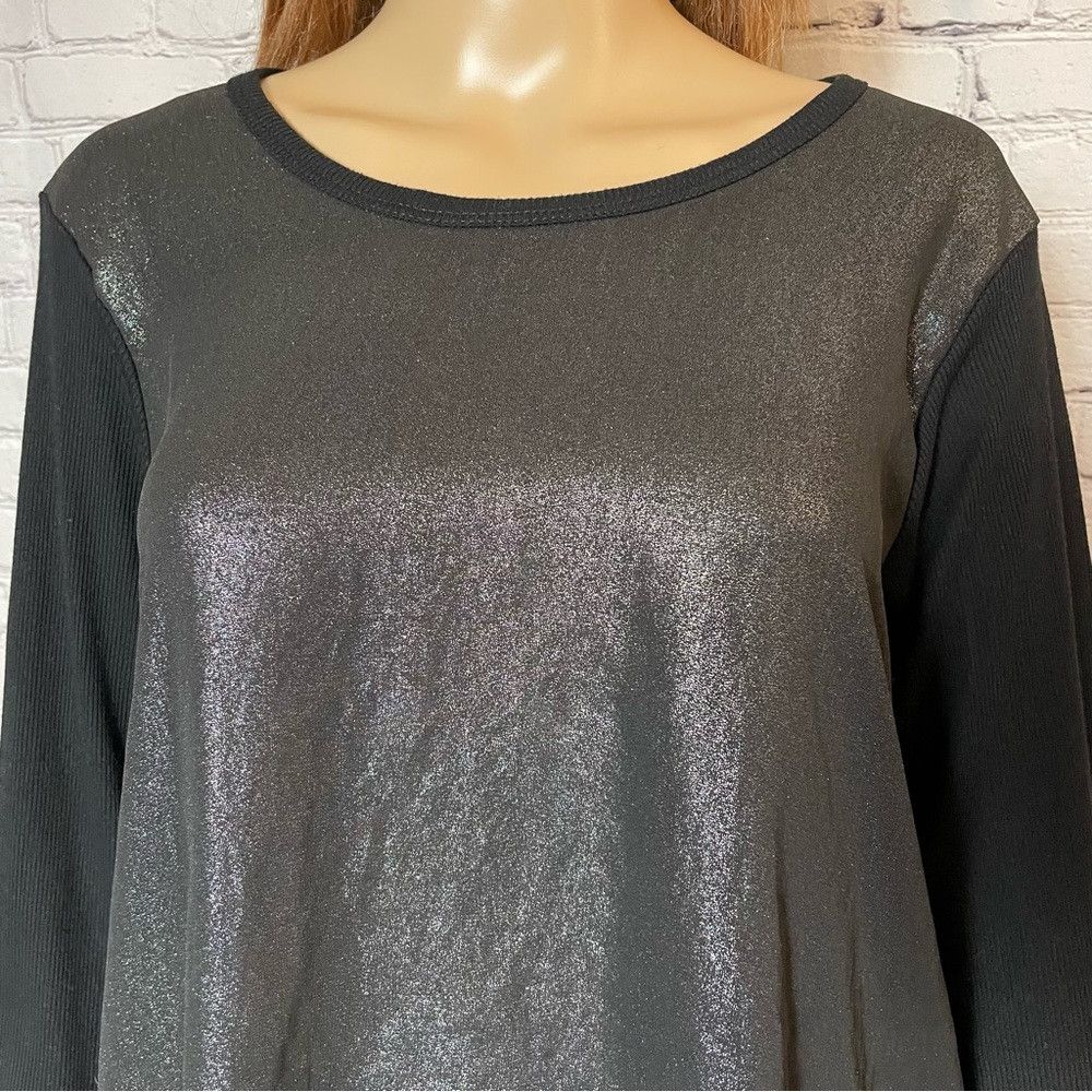 LOLA + SOPHIE Lola & Sophie Mixed Media Foil Chiffon Knit Long Sleeve Top Size L / US 10 / IT 46 - 2 Thumbnail