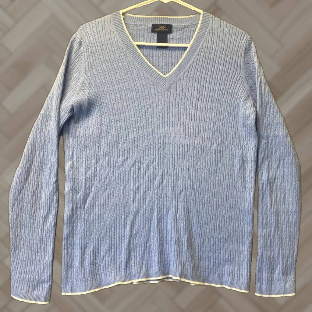 Brooks Brothers Brooks Brothers Women's Sweater Pullover V-Neck Long Sleeve Cashmere Cotton Nylon L Blue Casual Winter Size L / US 10 / IT 46 - 1 Thumbnail