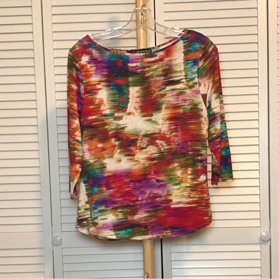 Other Peck & Peck Abstract Round Neck 3/4 Sleeve Women Blouse PL Size L / US 10 / IT 46 - 1 Thumbnail