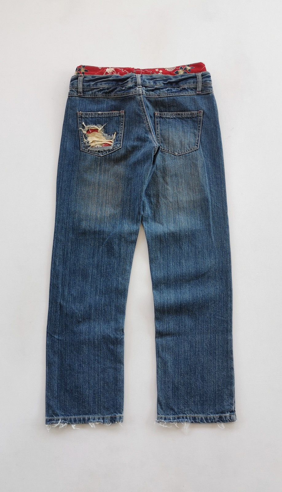 Japanese Brand Unbrand Double Waist Red Flowers Denim Jeans Size US 30 / EU 46 - 6 Thumbnail