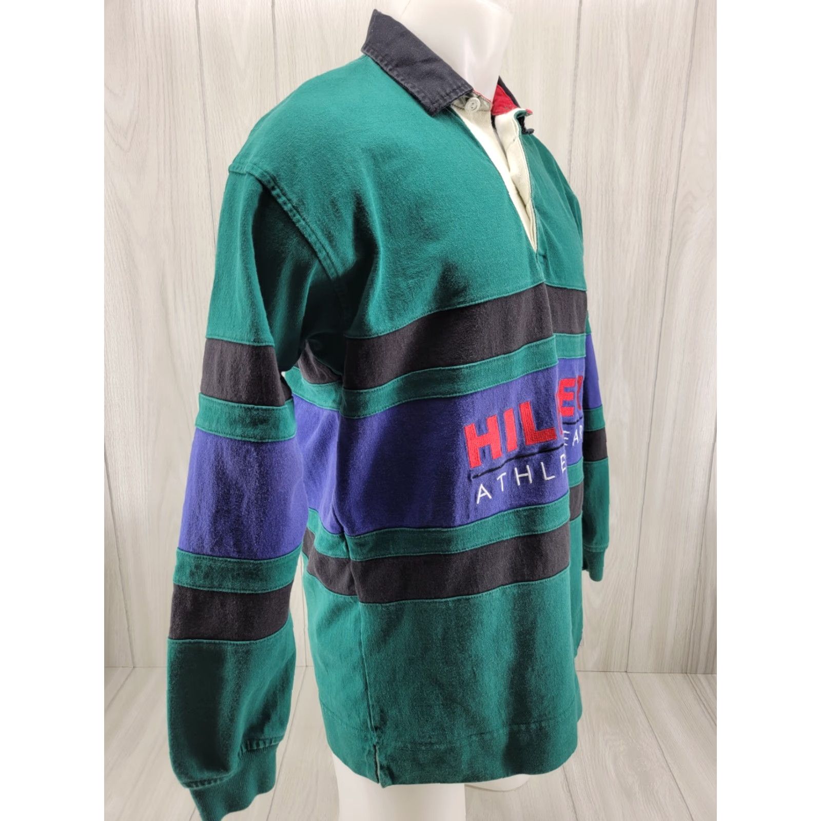 Tommy Hilfiger VTG Tommy Hilfiger Athletic Gear Polo Long Sleeve Color Block Size Med Shirt Mens Color Green 1990s Rugby Athletic Shirt Size US M / EU 48-50 / 2 - 4 Thumbnail