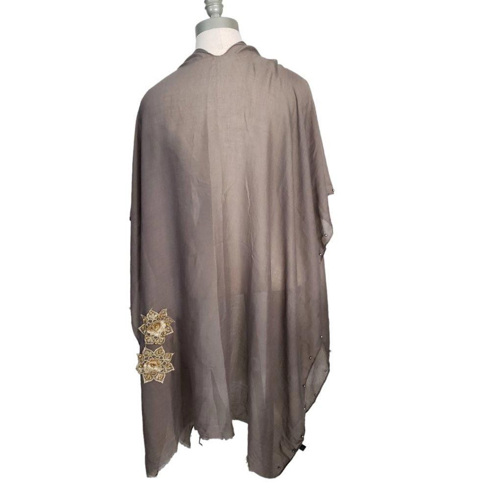 Designer CT843 Brown Shawl Wrap with Gold Flower Design Size ONE SIZE - 4 Thumbnail