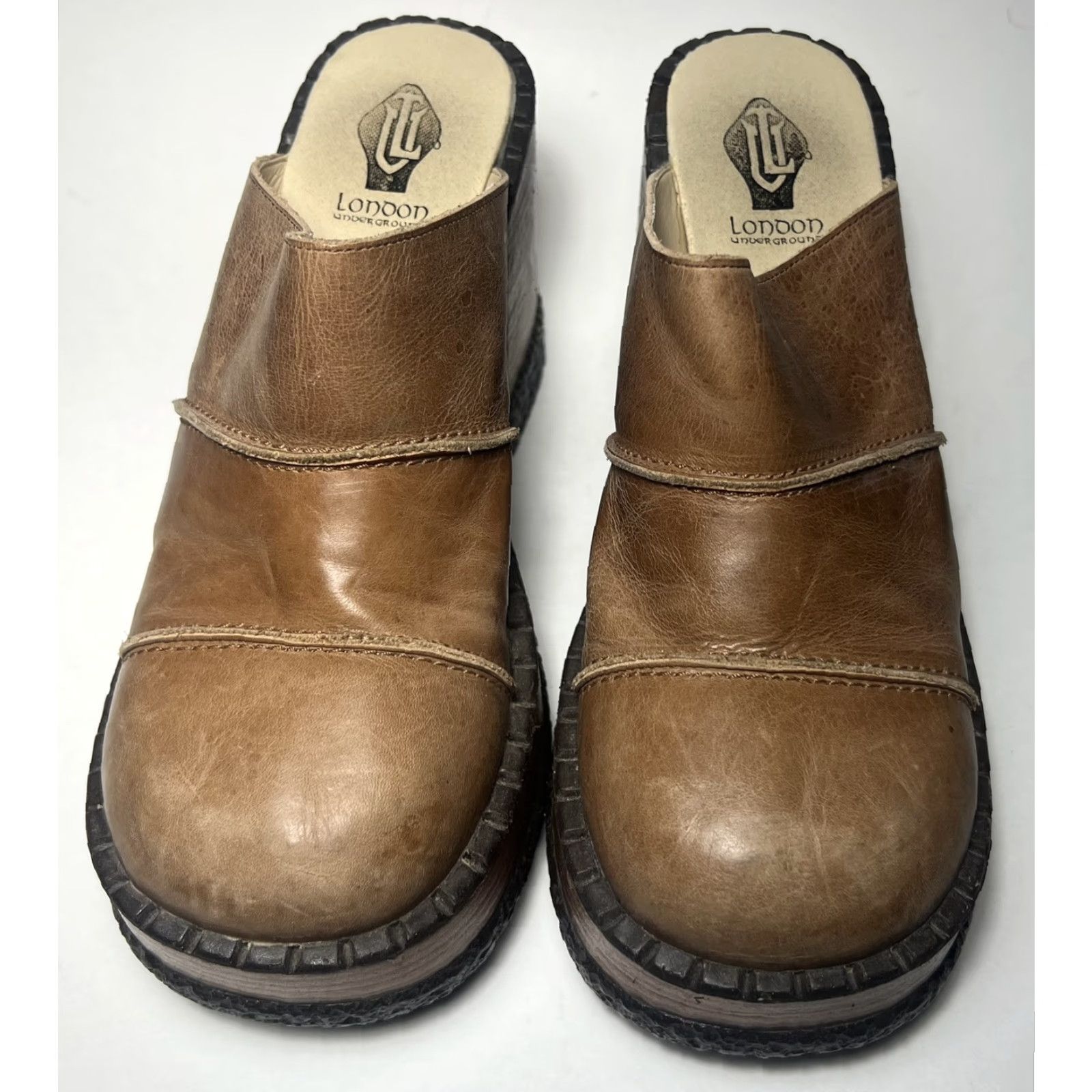 Vintage VINTAGE London Underground Leather Wood Platform Chunky Clogs 7 Women Boot Brown 90s Wedge Platform Slips On Buckle Leather Upper US 7 Size US 7 / IT 37 - 5 Thumbnail