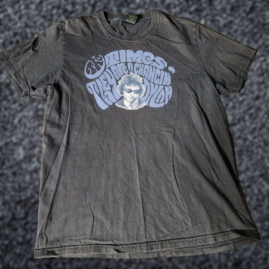 Lucky Brand VINTAGE 90s Mens M Bob Dylan The Times They Are Changing Band T Shirt Thrashed Shirt Short Sleeve Crew Neck Brown Cotton 90s Mens Size US M / EU 48-50 / 2 - 1 Thumbnail