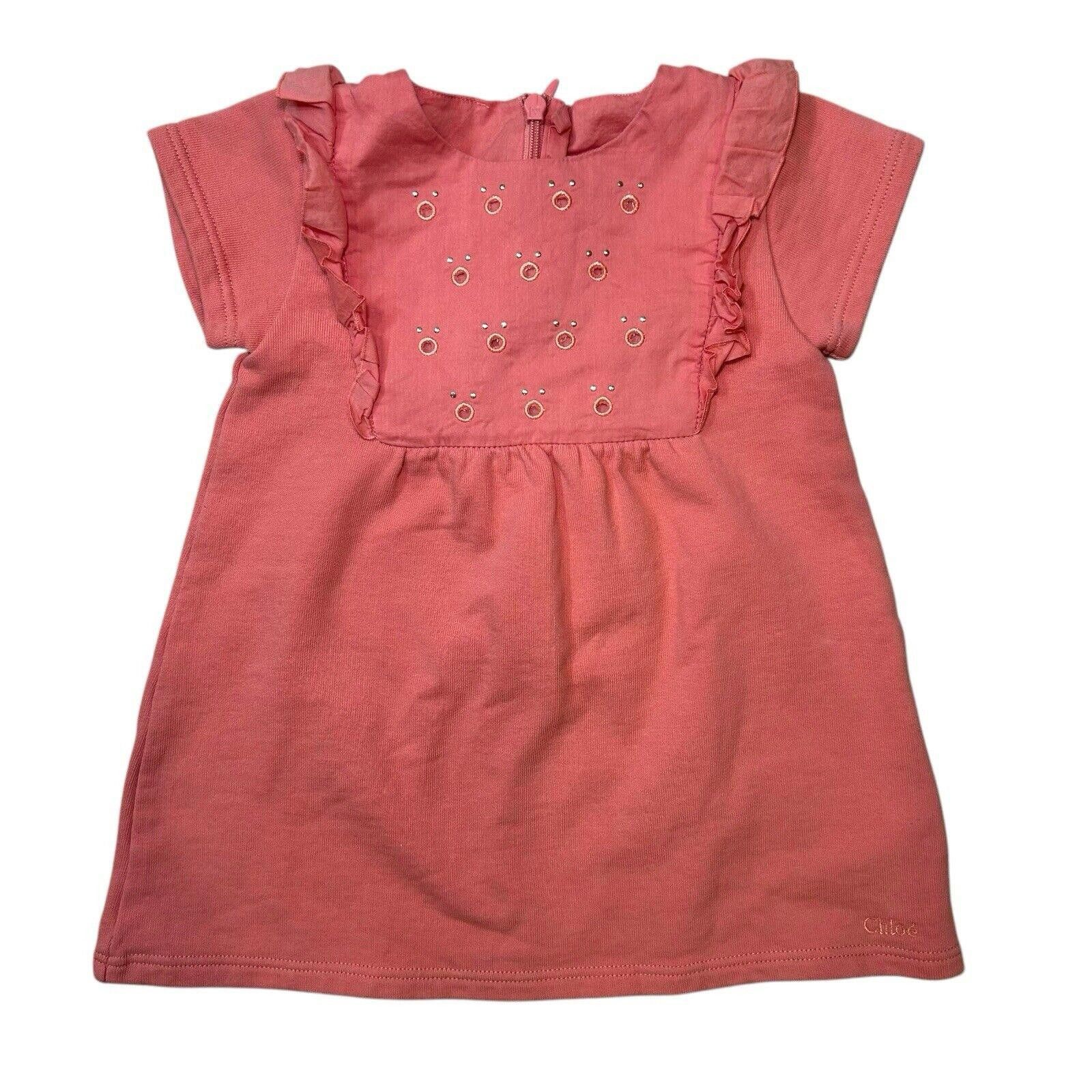 chloma Chloé Baby Girls Coral Ruffle Dress Embroidered Size 6 Month Size XXS / US 00 / IT 34 - 1 Thumbnail